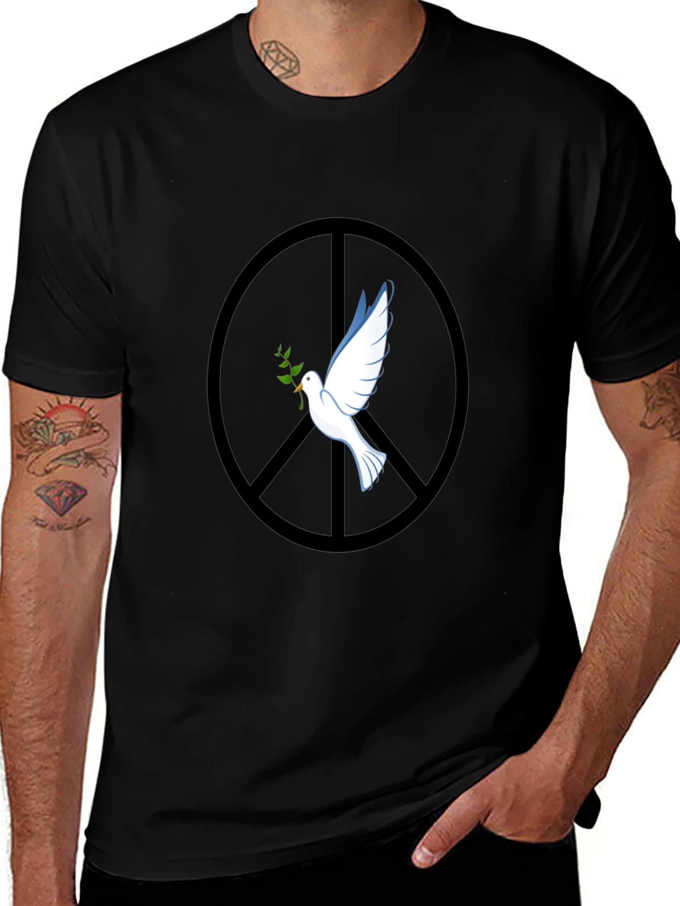 Variant 8 of Peace Dove Graphic Tee - Black Cotton Blend