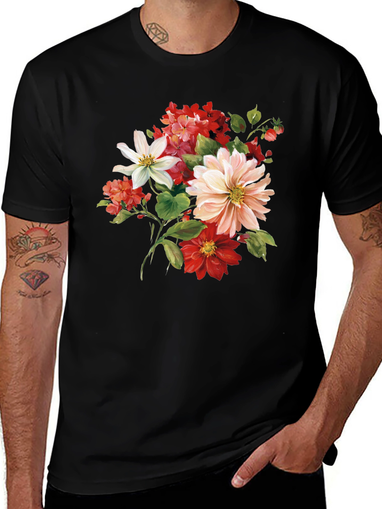 Variant 19 of Floral Graphic Black T-Shirt