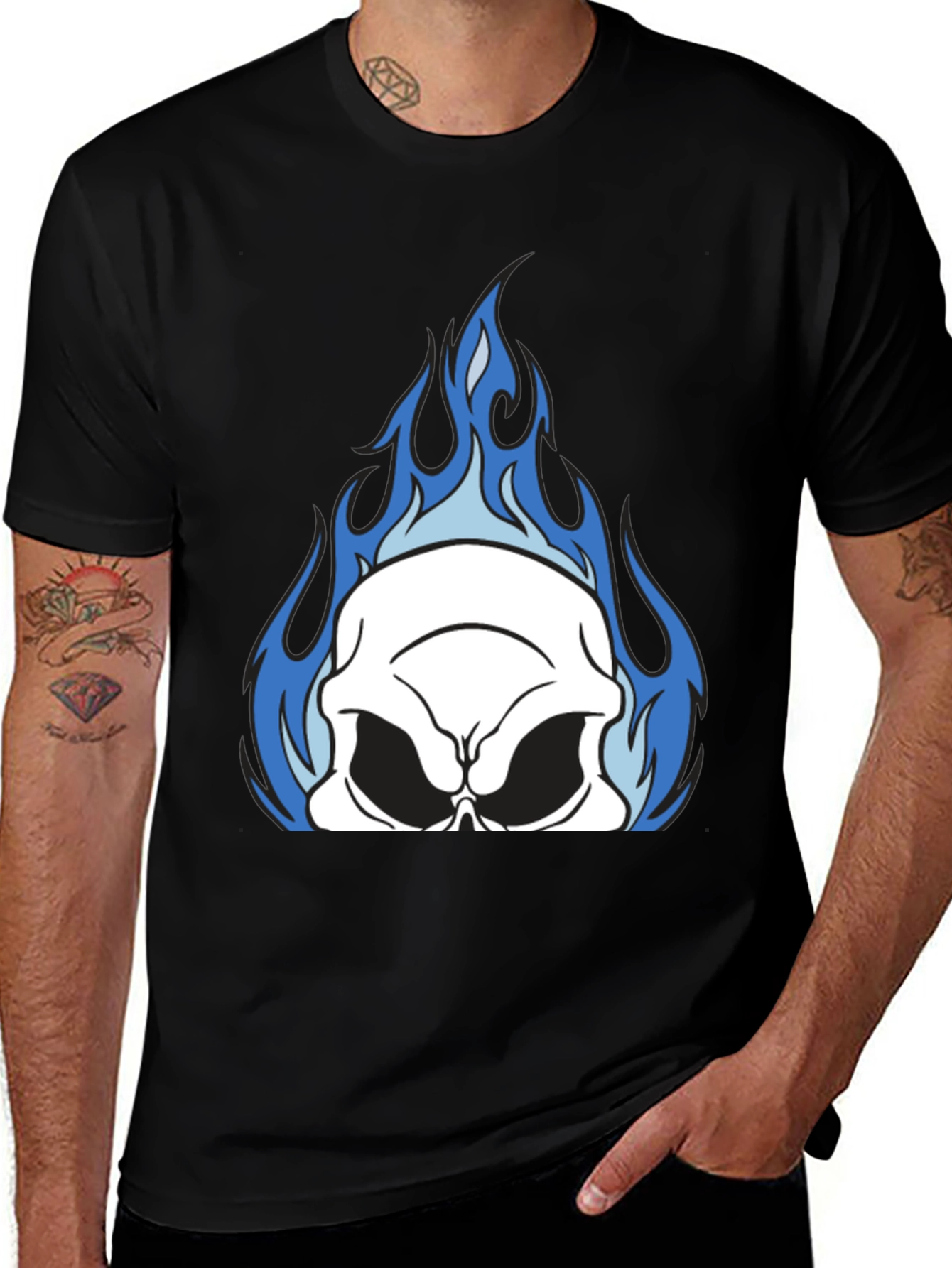 Skull On Fire Graphic Tee - Black
