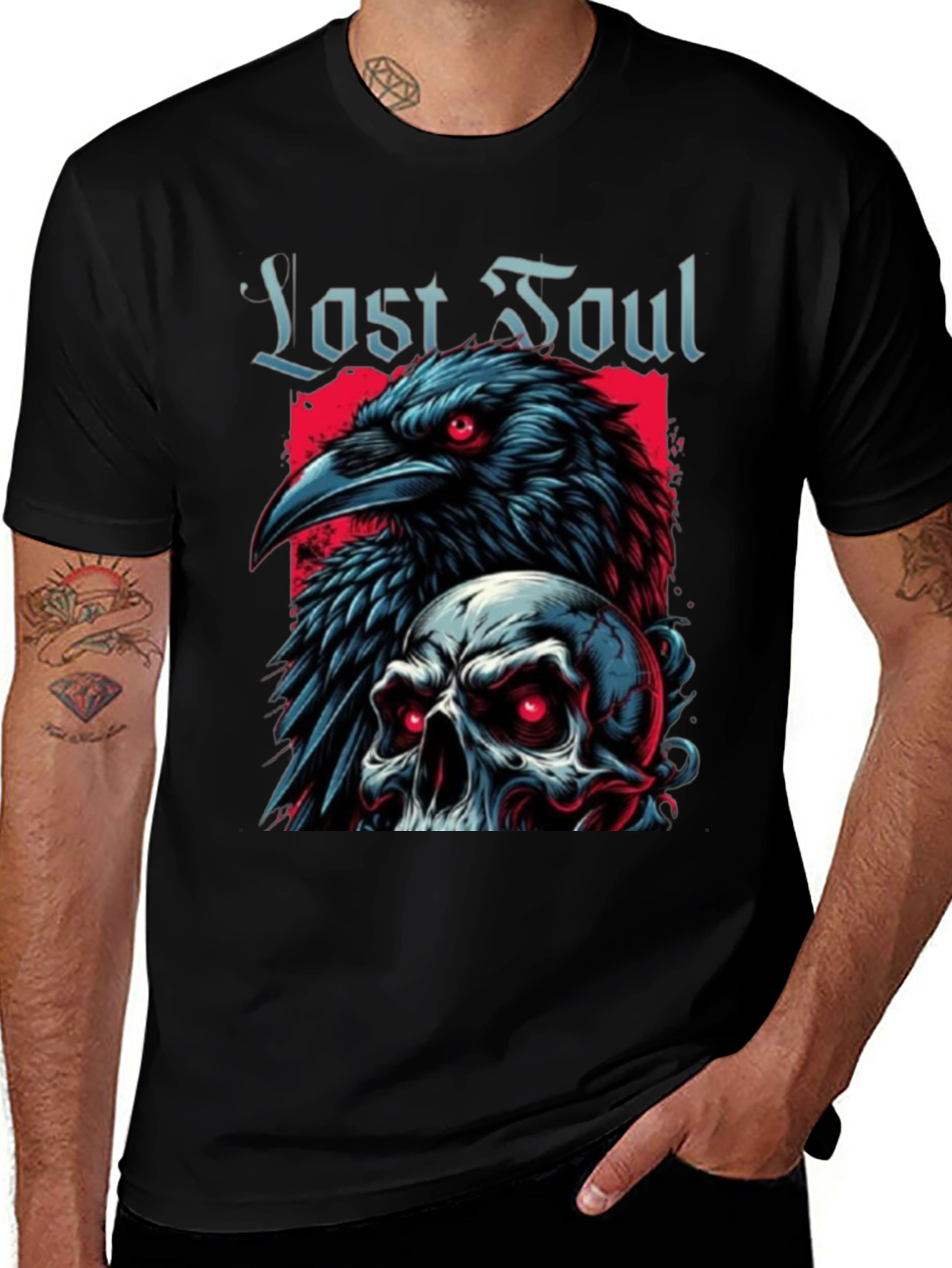 Lost Soul Raven Skull Graphic T-Shirt