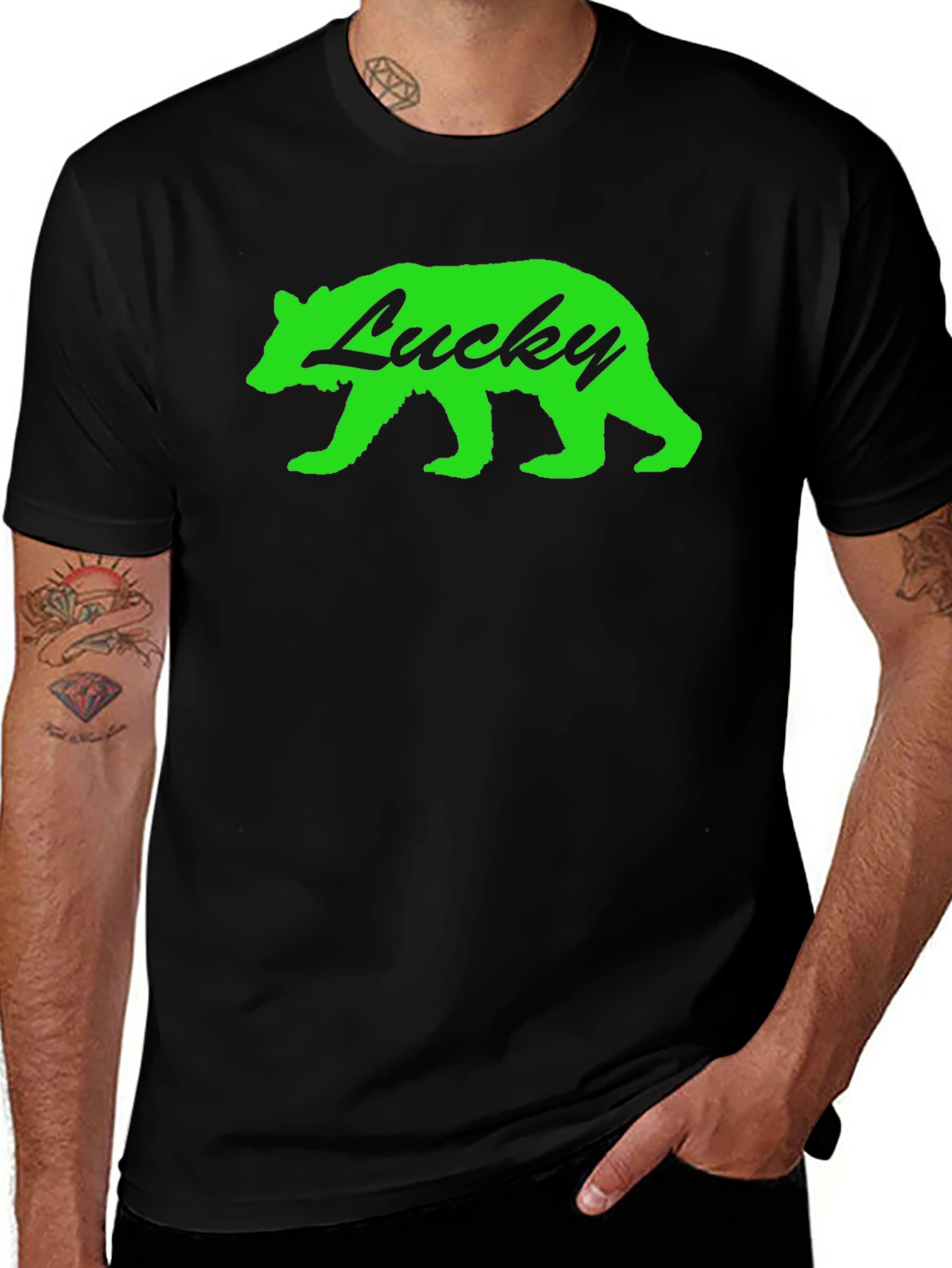 Variant 3 of Lucky Bear Graphic T-Shirt - Men's Black Tee