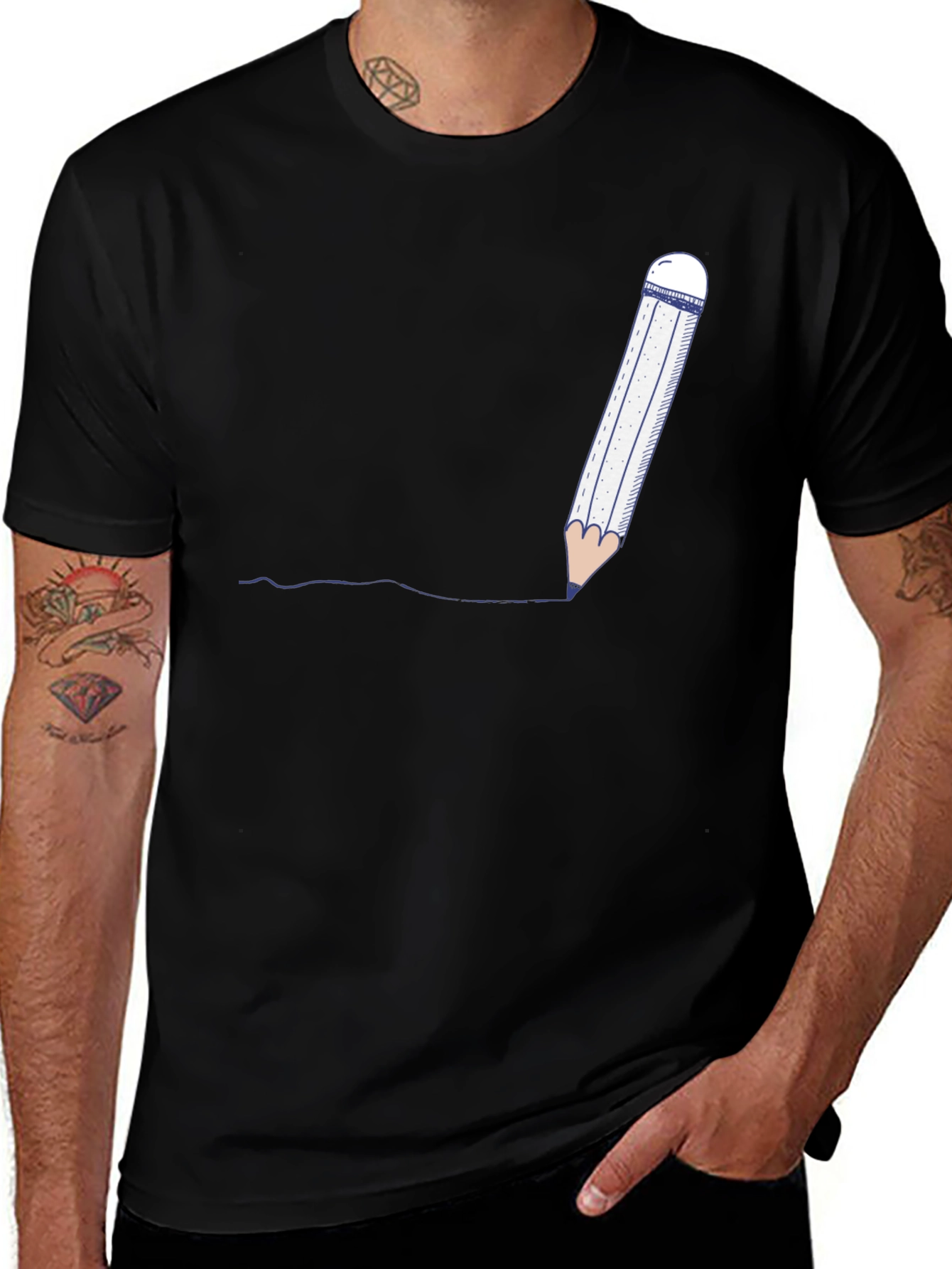 Pencil Graphic Tee - Black Cotton T-Shirt