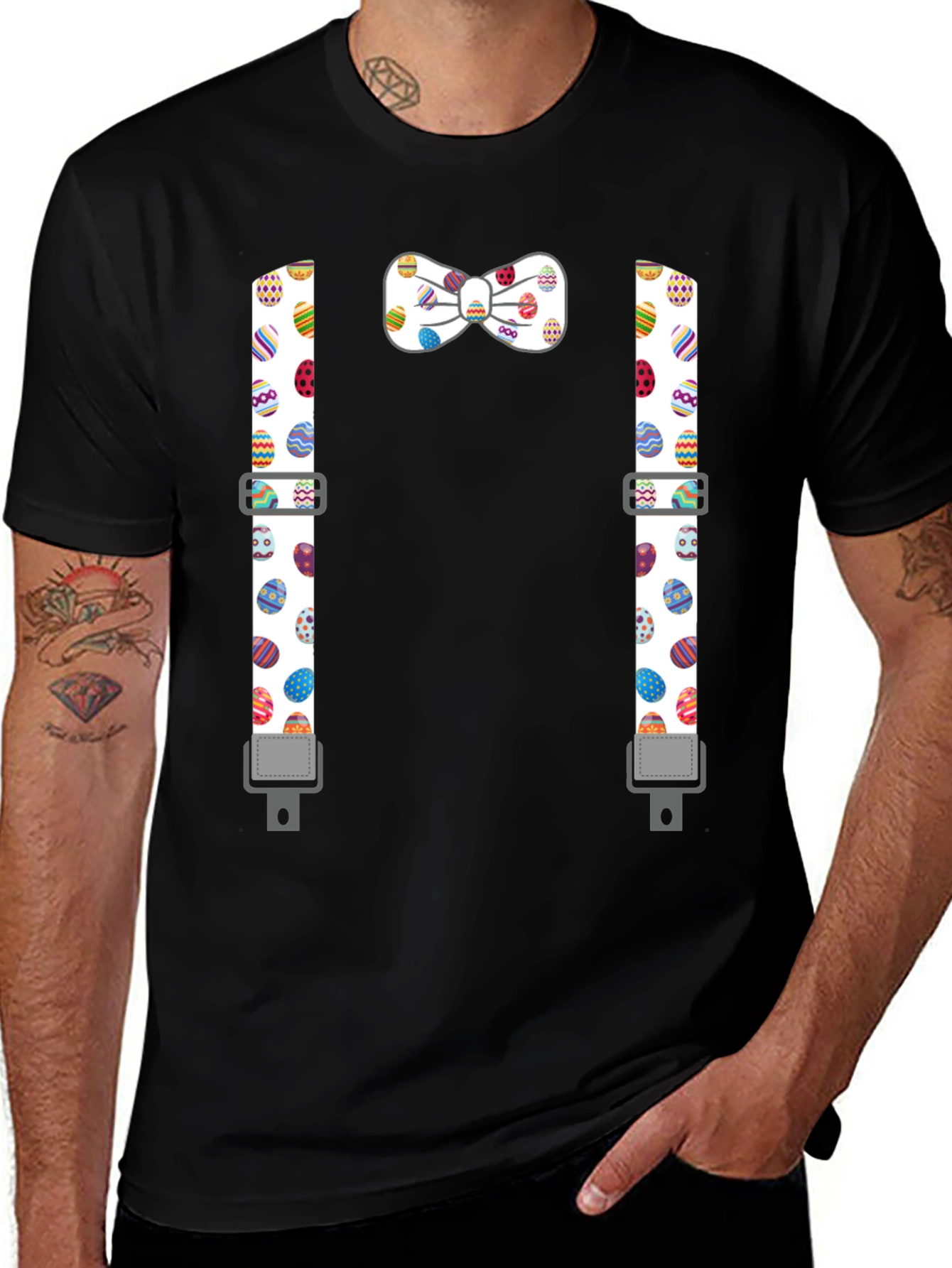 Variant 17 of Easter Egg Bow Tie and Suspenders T-Shirt