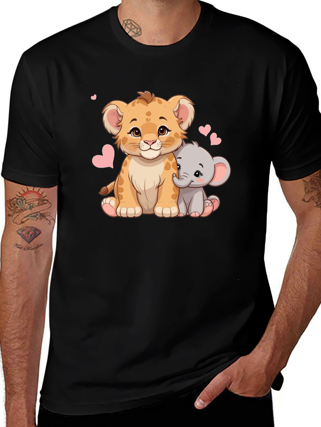 Cute Lion & Elephant Heart Tee