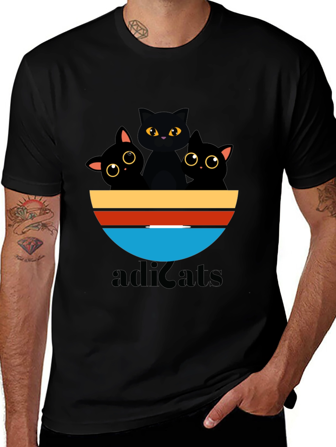 Variant 13 of Adicats Graphic Tee - Black Cat Retro Style