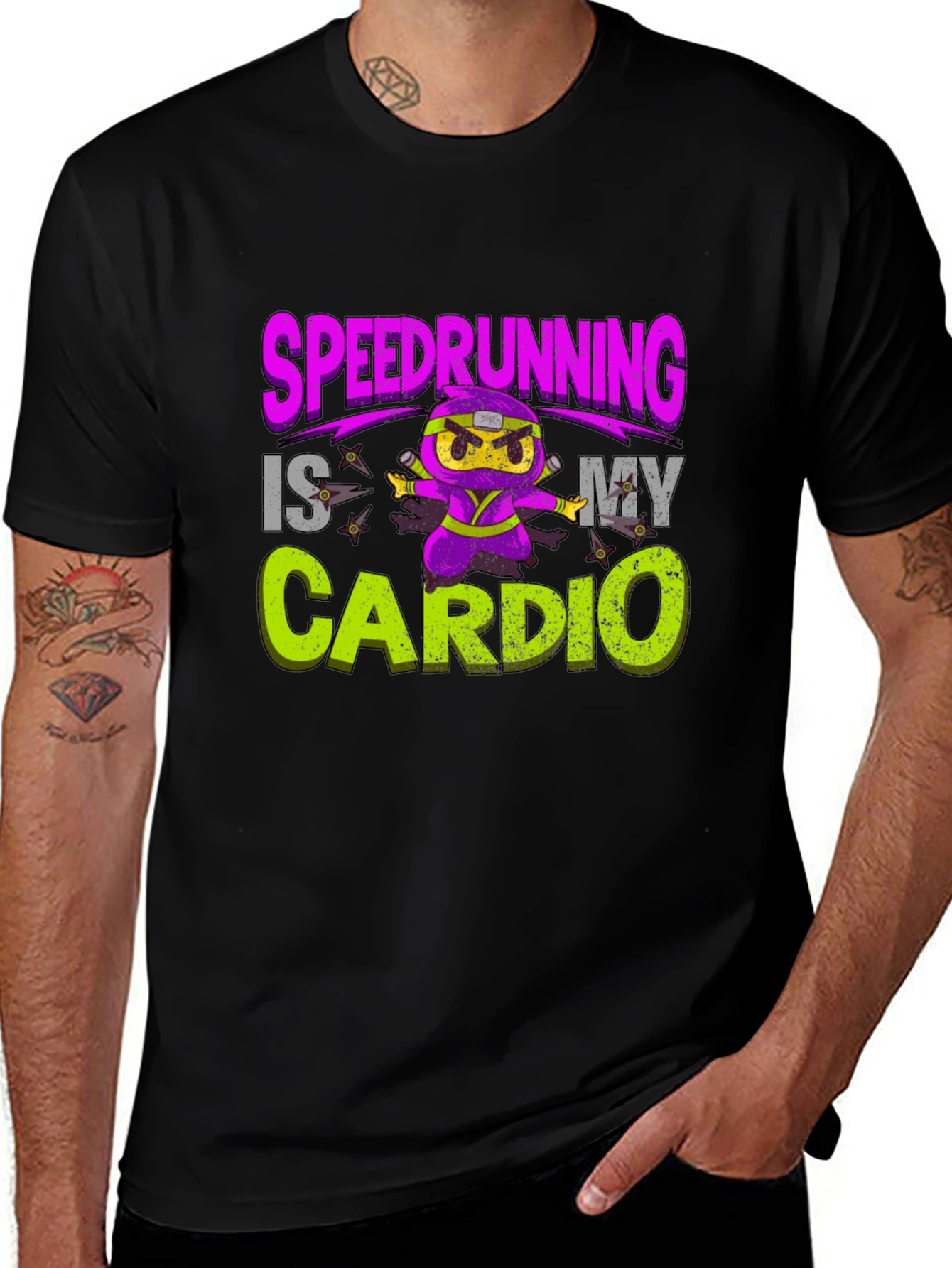Variant 17 of Speedrunning Is My Cardio Black T-Shirt