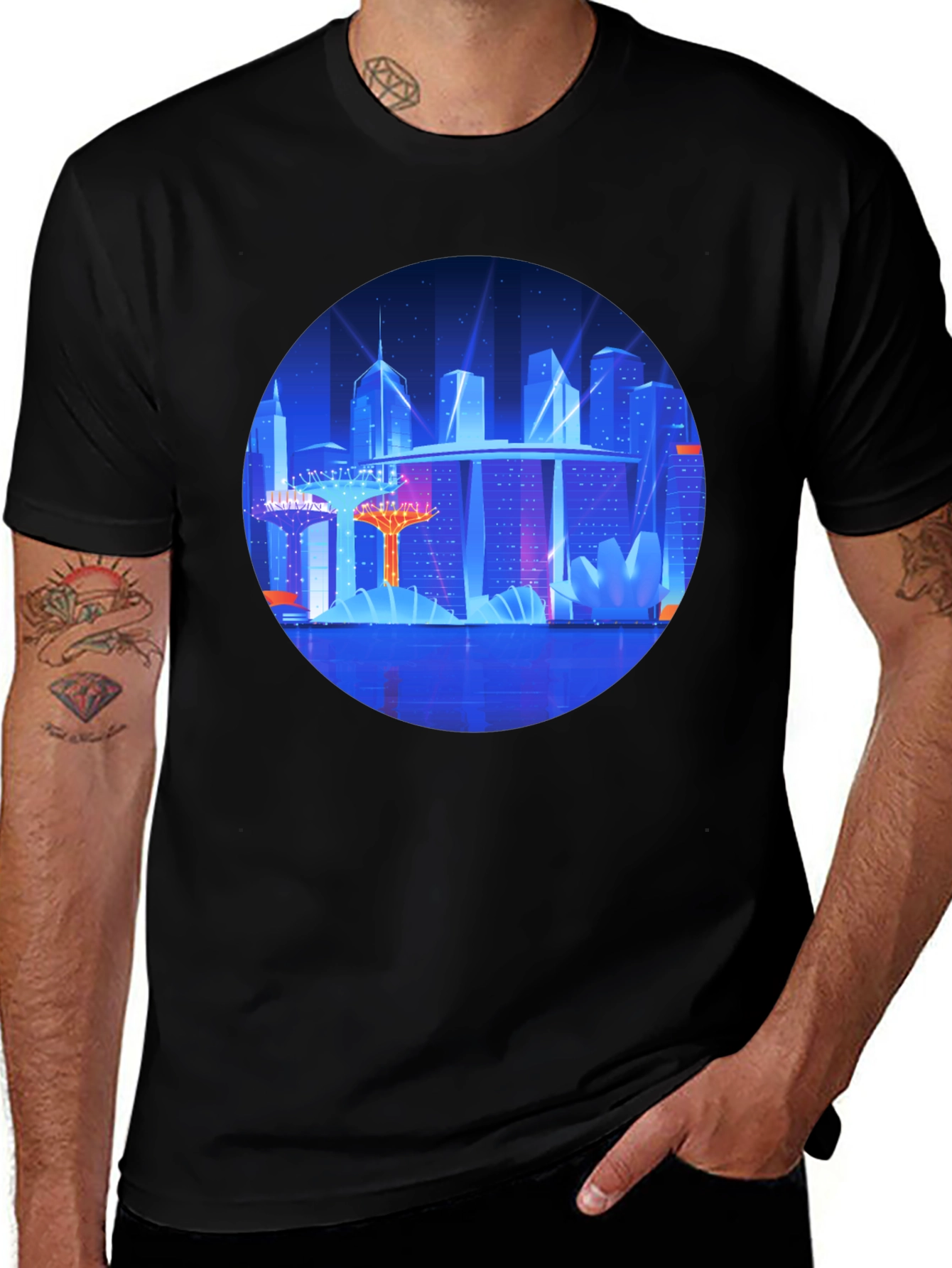 Variant 15 of Futuristic Cityscape Graphic Black Tee