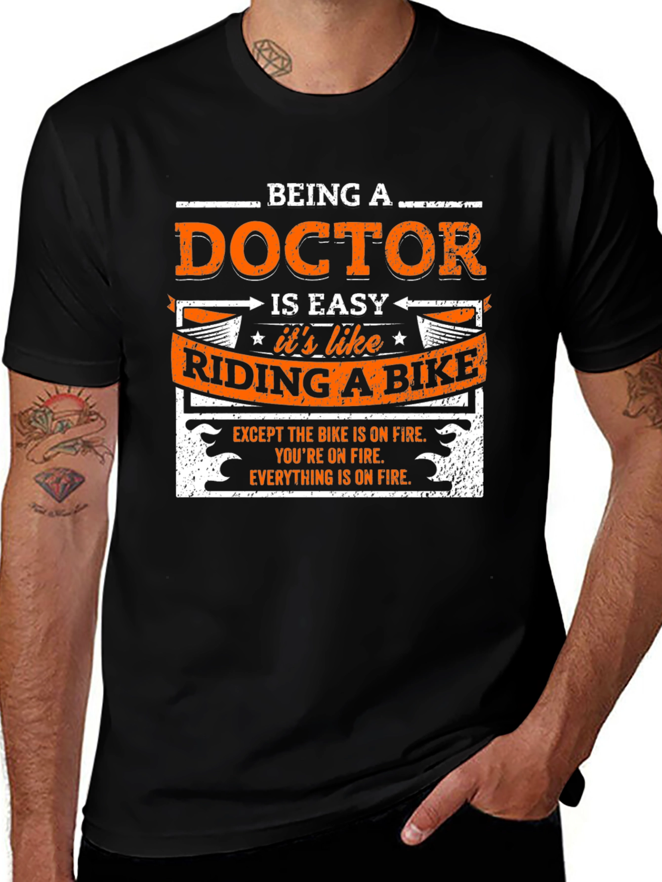 Black Funny Doctor Riding a Bike T-Shirt main image