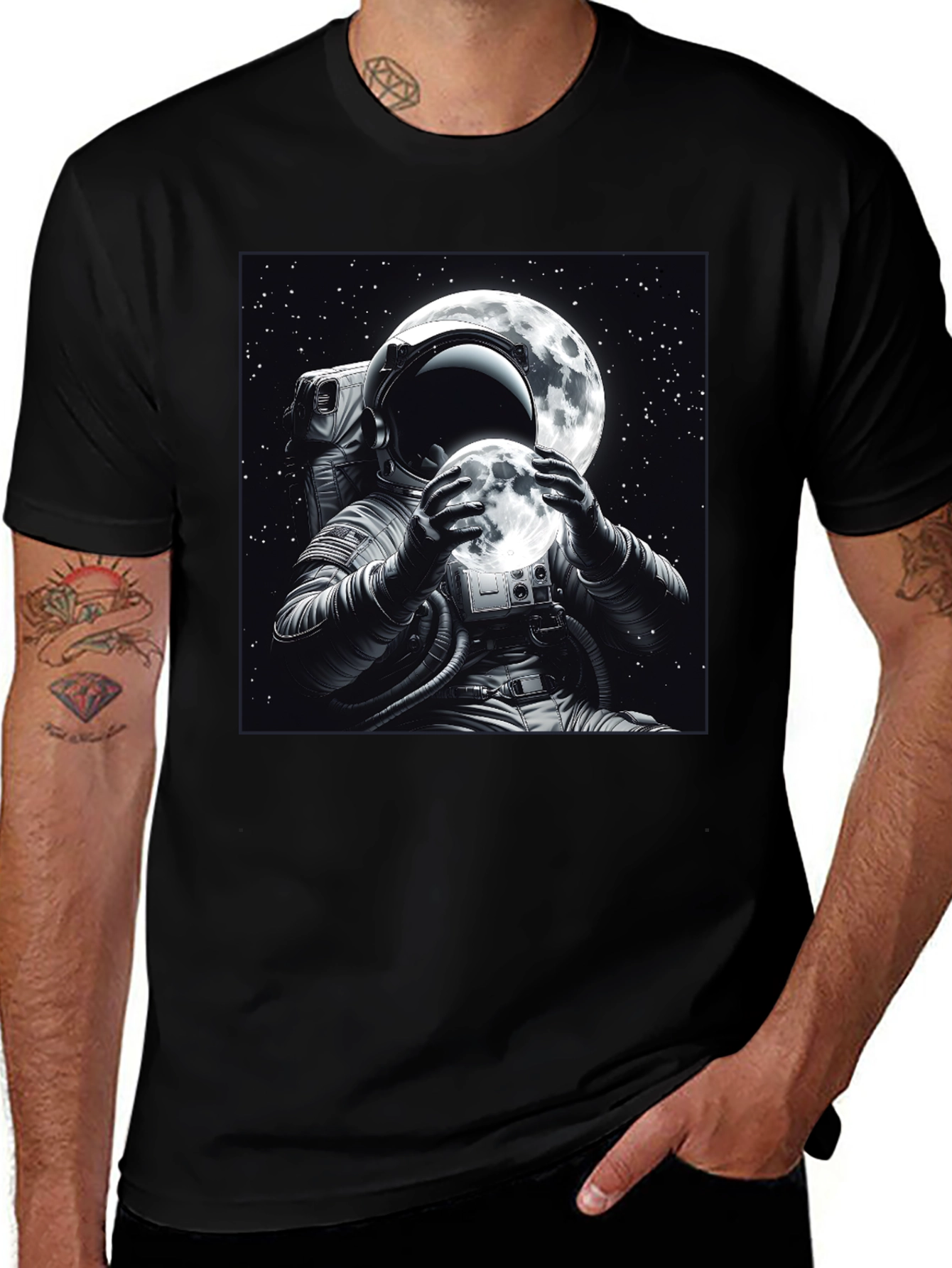 Variant 24 of Astronaut Moon Graphic Black T-Shirt