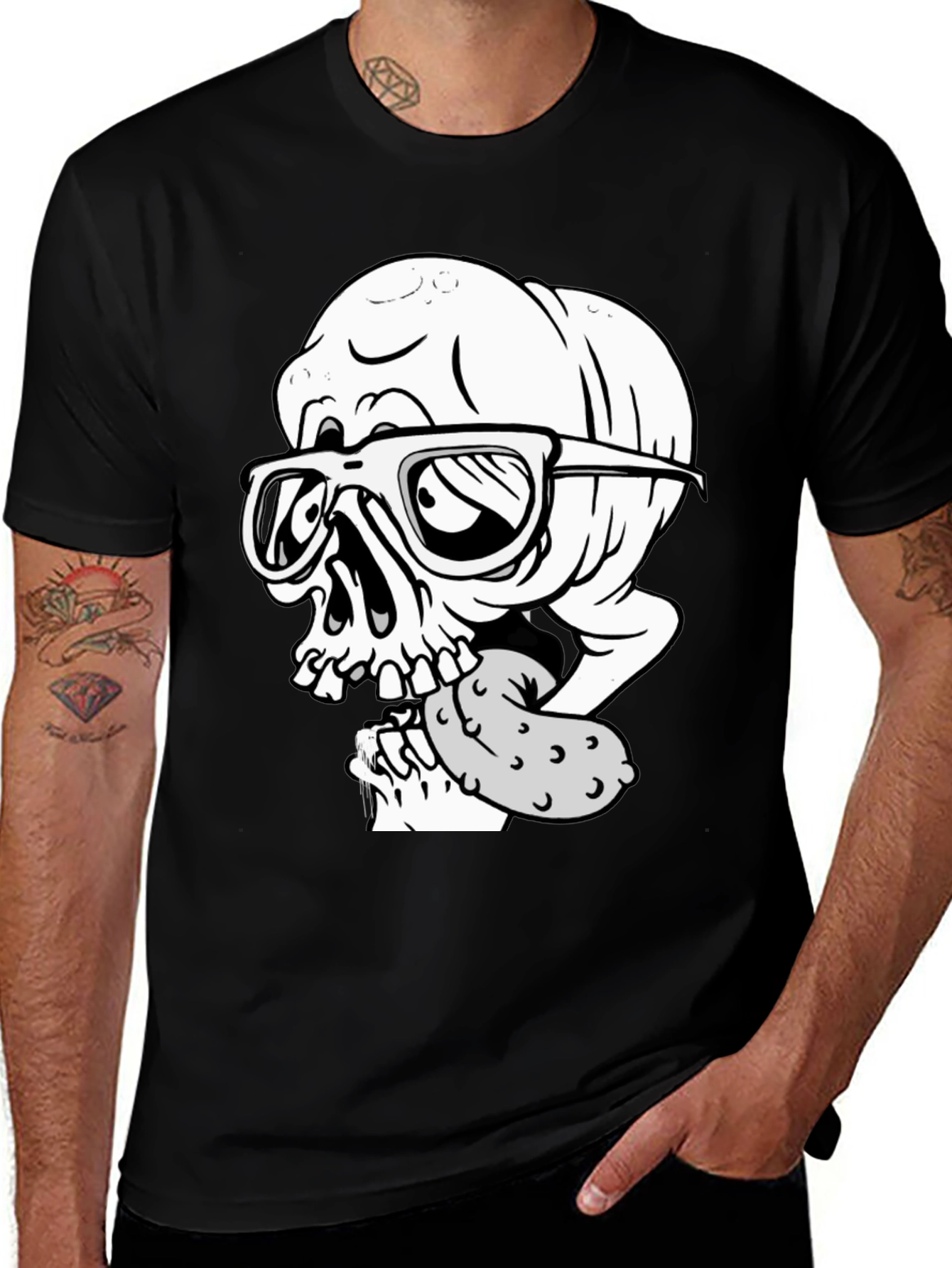 Black Skull with Pickle Graphic Tee main image