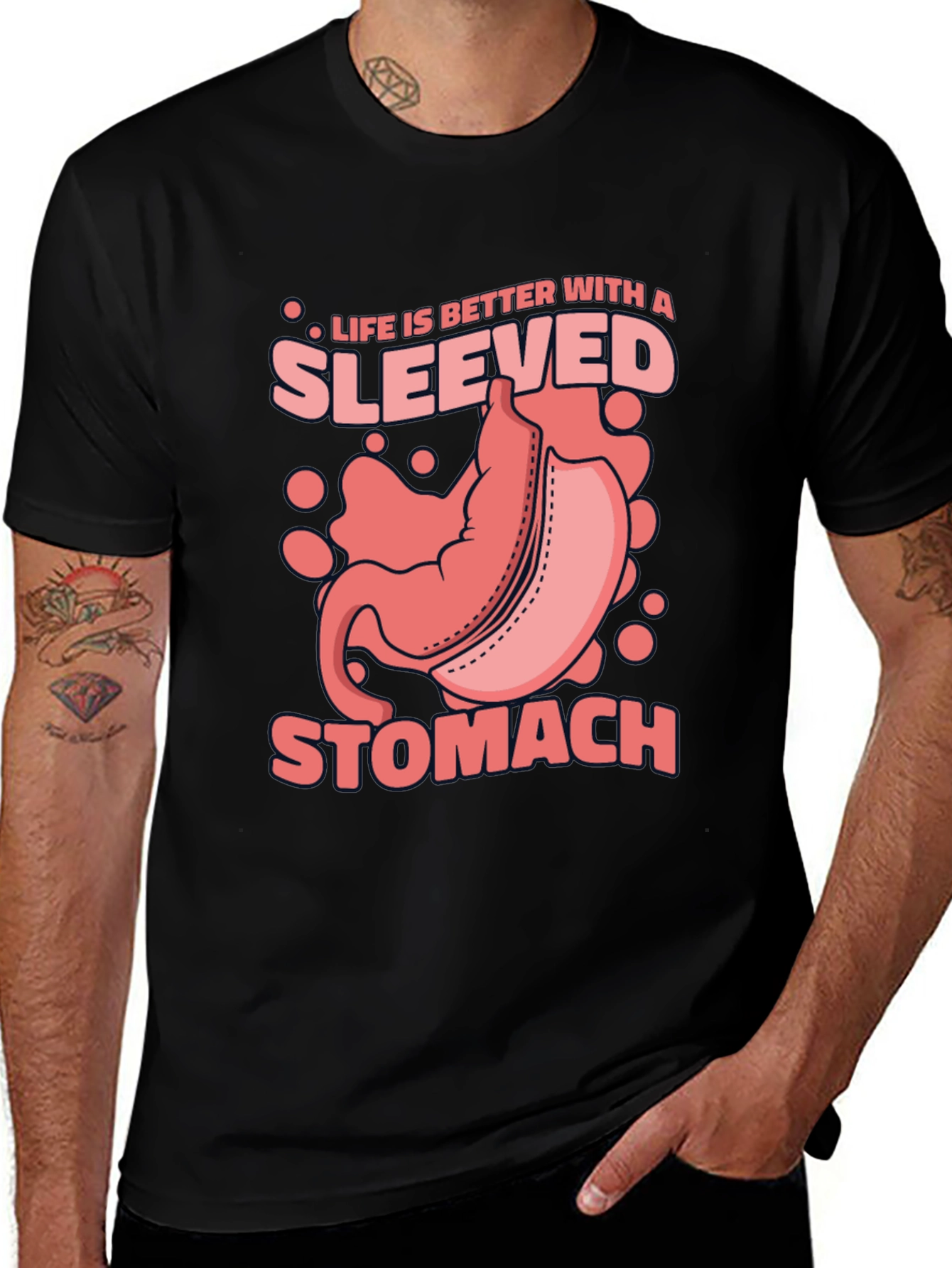Variant 28 of Sleeved Stomach Graphic Tee - Gastric Bypass Humor T-Shirt