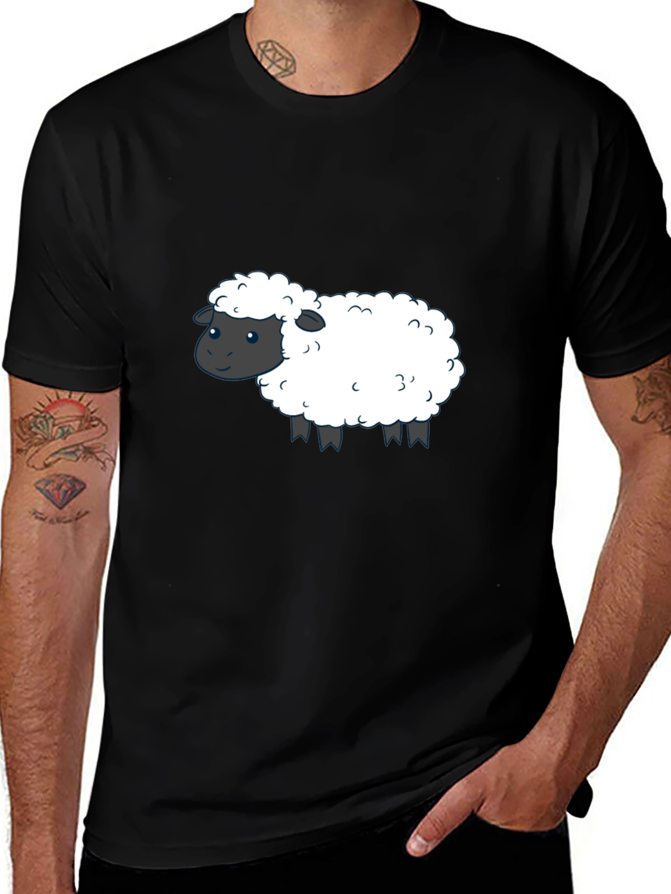 Variant 19 of Cute Sheep Graphic T-Shirt - Black Cotton Tee