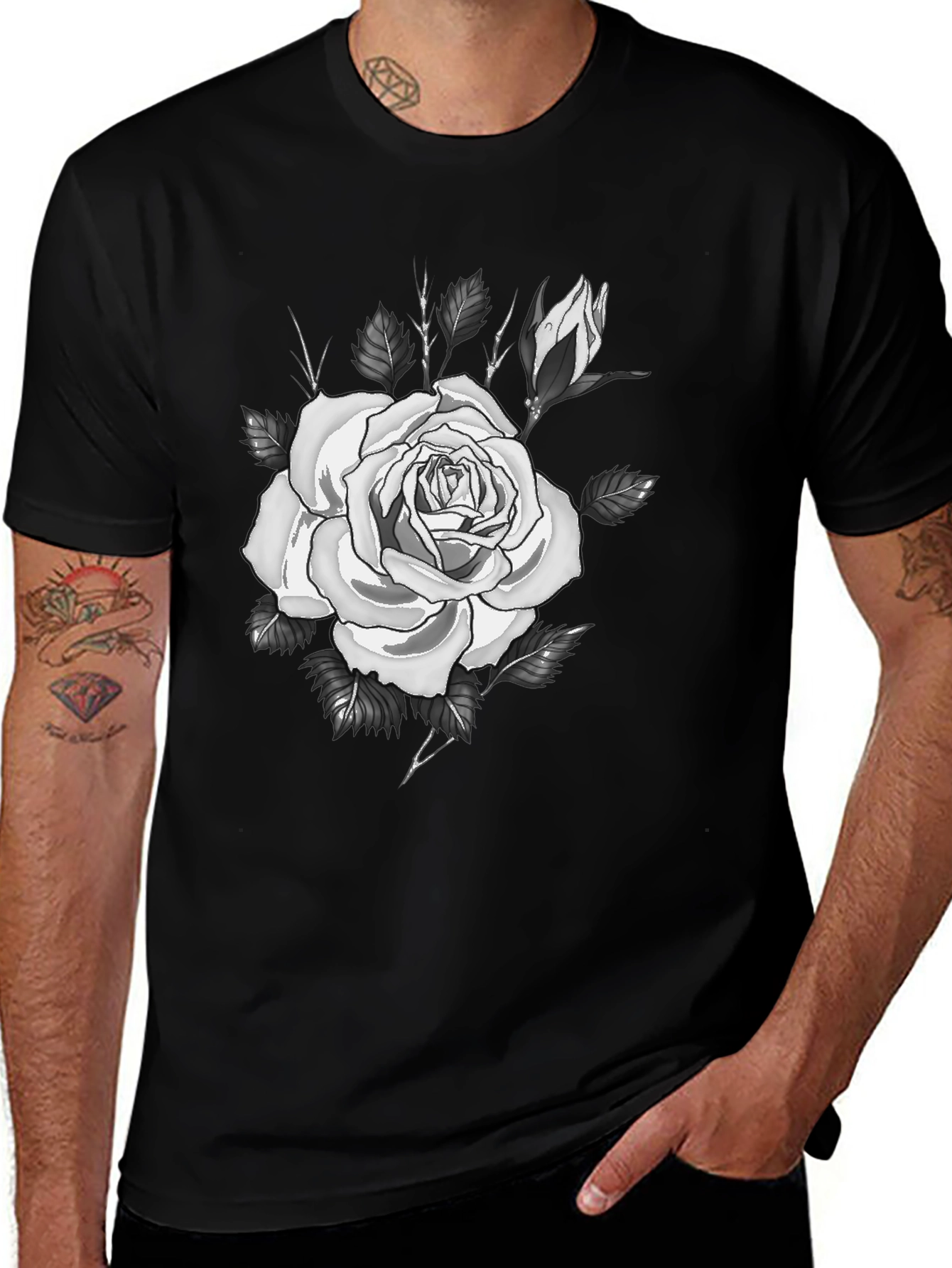 Variant 16 of Black Rose T-Shirt - Elegant Floral Design