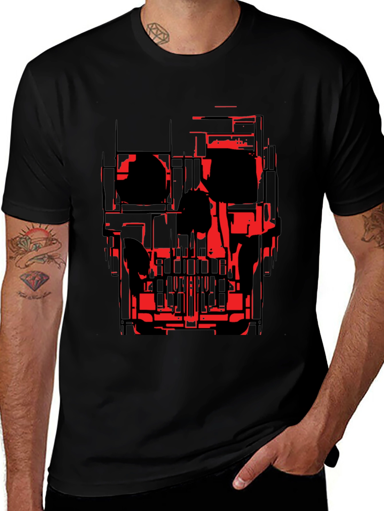 Variant 2 of Abstract Skull Graphic Tee - Black