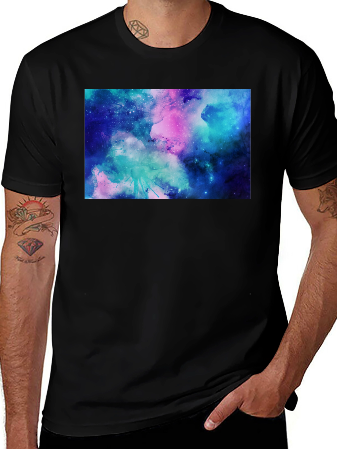 Variant 25 of Galaxy Print Black T-Shirt - Men's Casual Tee