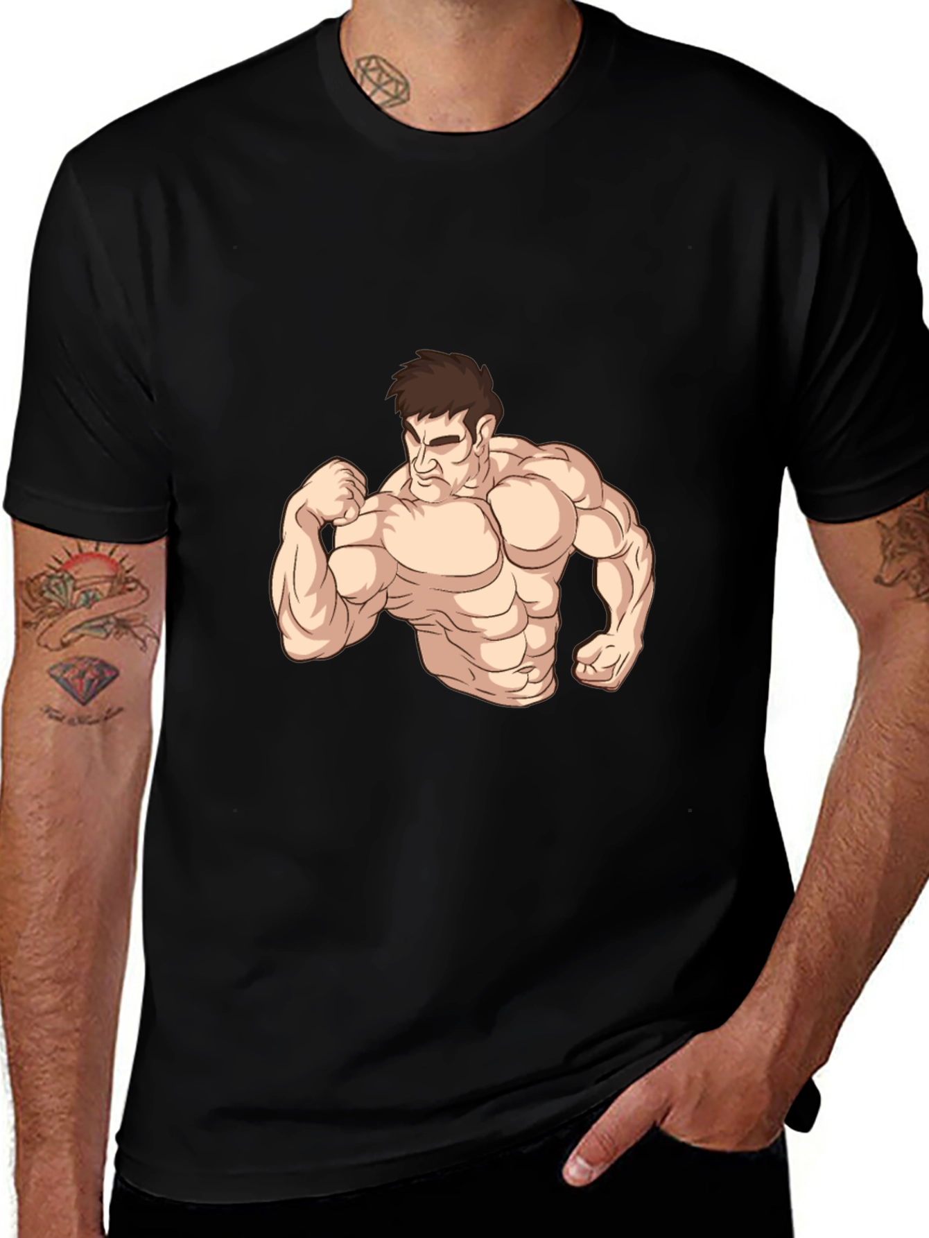 Variant 10 of Muscle Man Graphic Tee - Black Cotton Comfort
