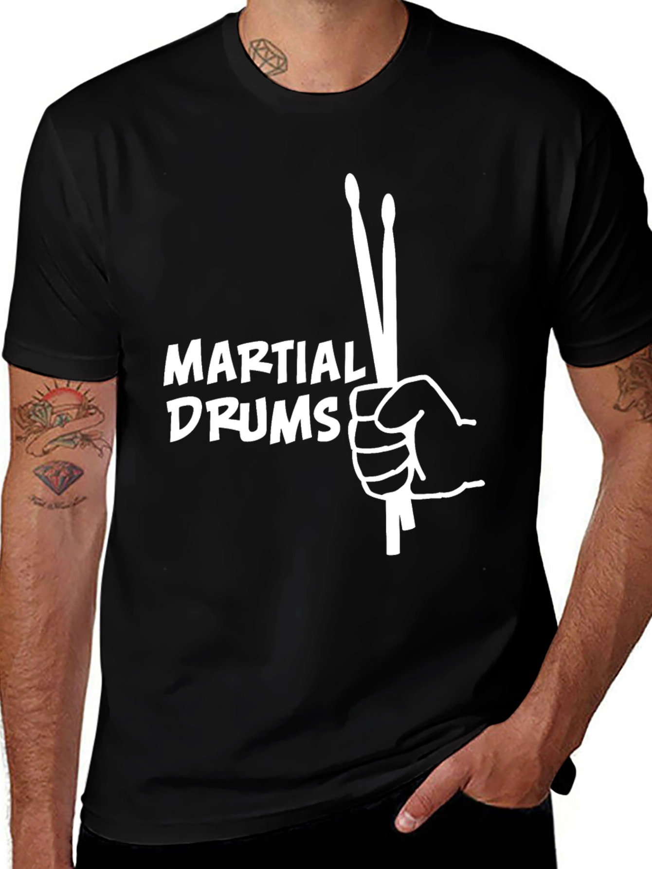 Variant 26 of Martial Drums T-Shirt - Black Cotton Blend Tee