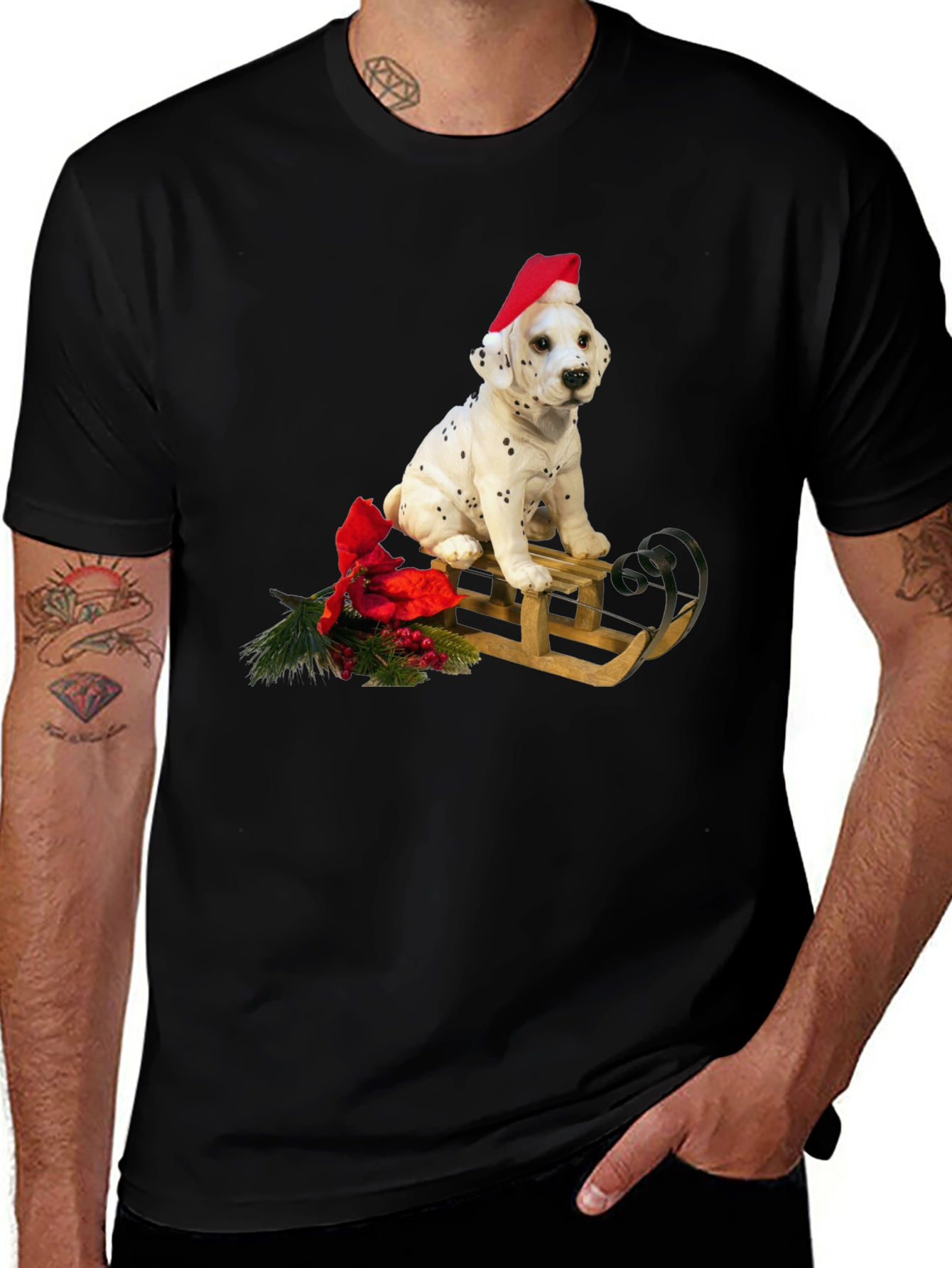 Dalmatian Puppy Christmas Sled T-Shirt