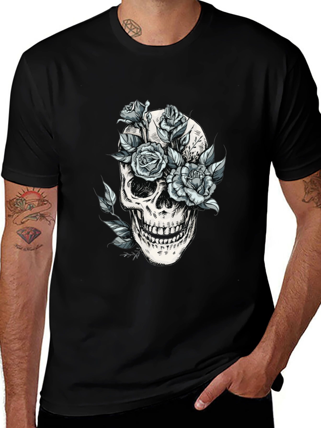 Variant 16 of Skull & Roses Graphic Tee - Unisex Black T-Shirt