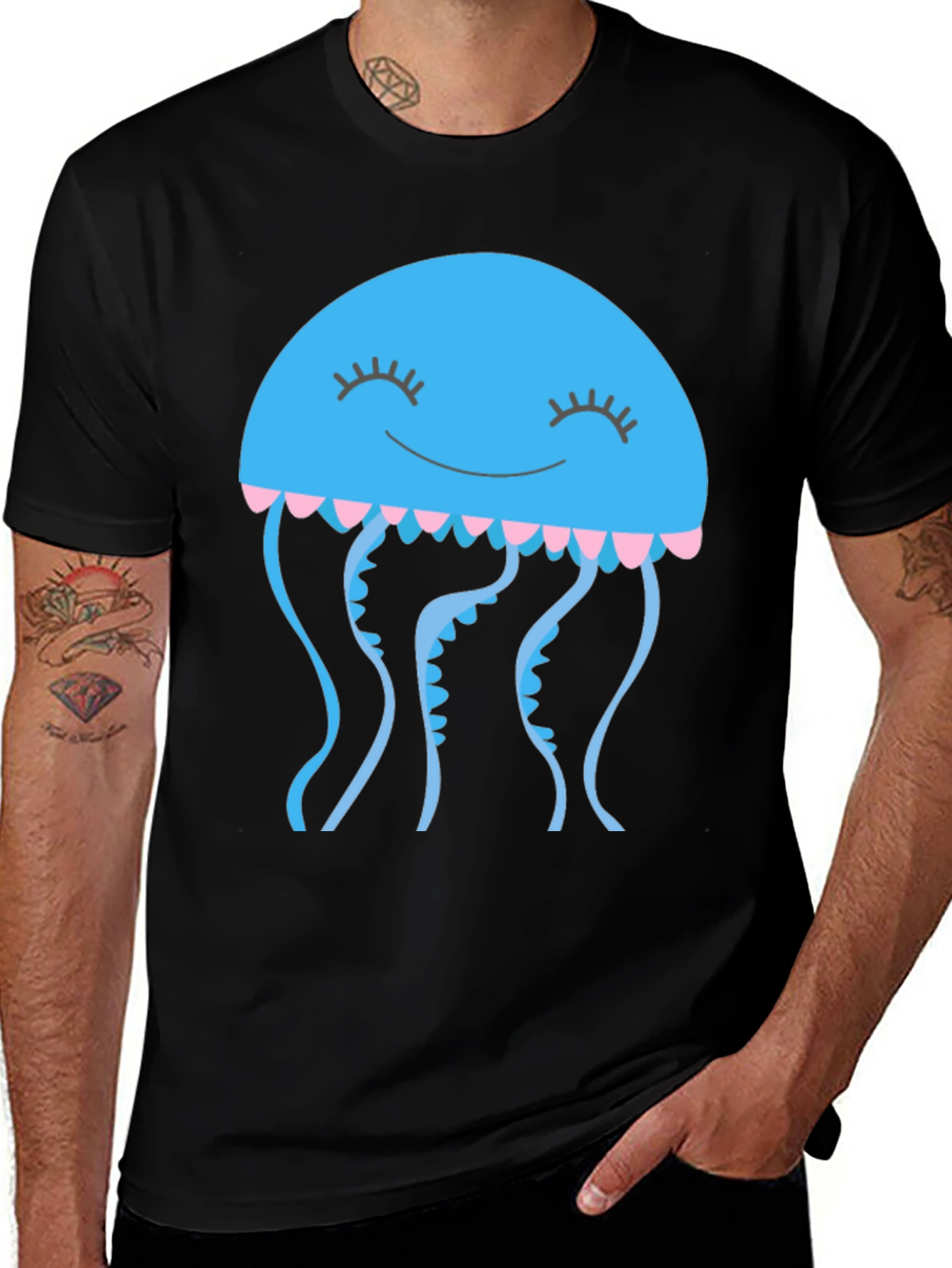 Variant 9 of Cute Jellyfish Graphic Tee - Soft Black Cotton Casual Wear