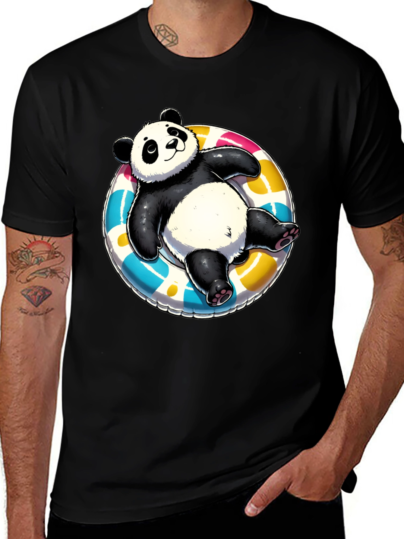 Variant 14 of Panda on Float T-Shirt - Black Cotton Tee