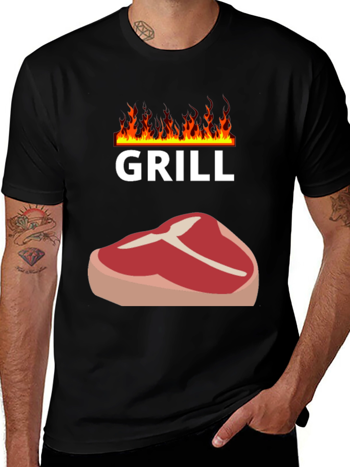 Grill Master T-Shirt - Steak & Flame Design