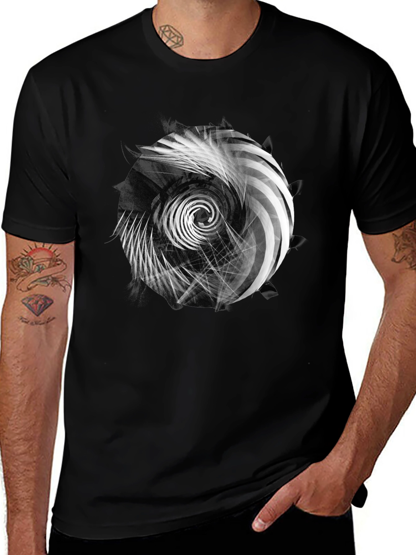 Variant 29 of Abstract Swirl Graphic Print Black T-Shirt