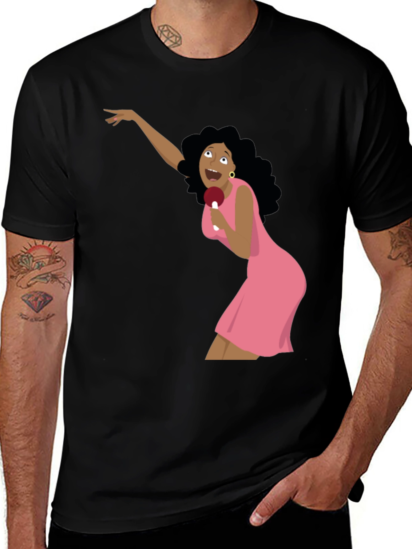 Cartoon Singer Black T-Shirt