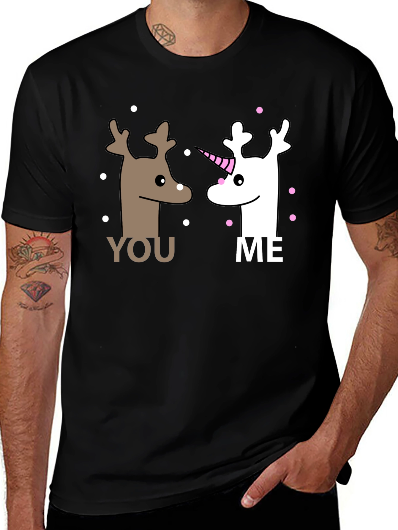 Variant 8 of Cute "You and Me" Reindeer & Unicorn Graphic T-Shirt