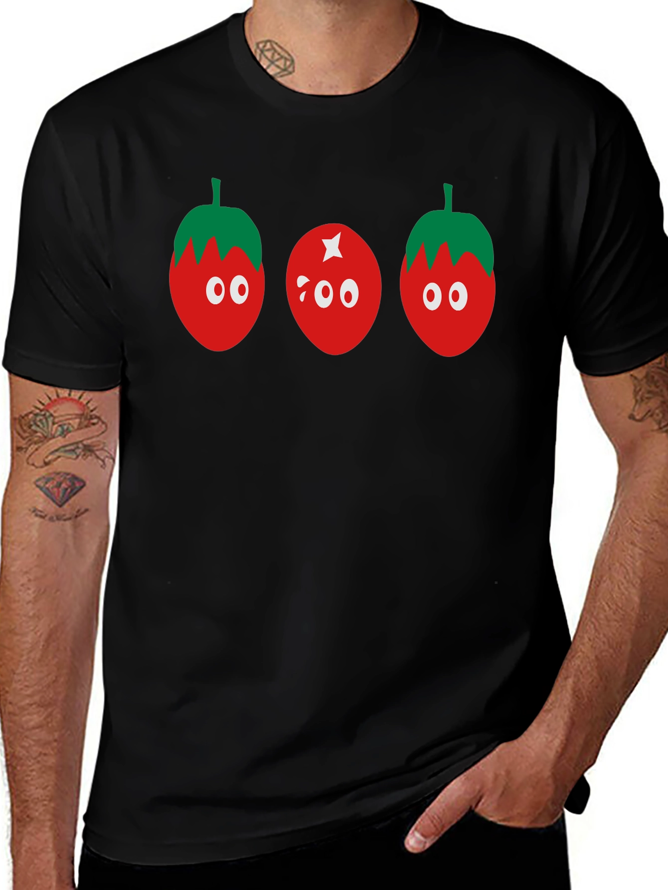 Variant 13 of Tomato Character Graphic Tee - Black Casual Shirt