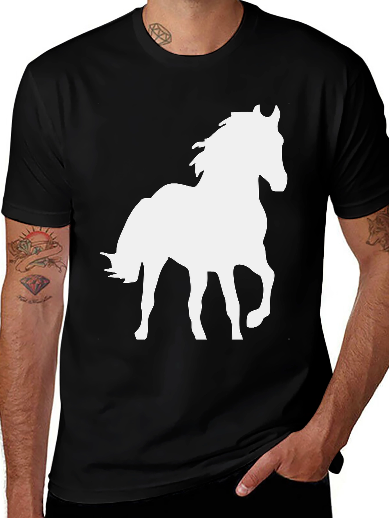 Variant 6 of Black Horse Graphic T-Shirt for Men