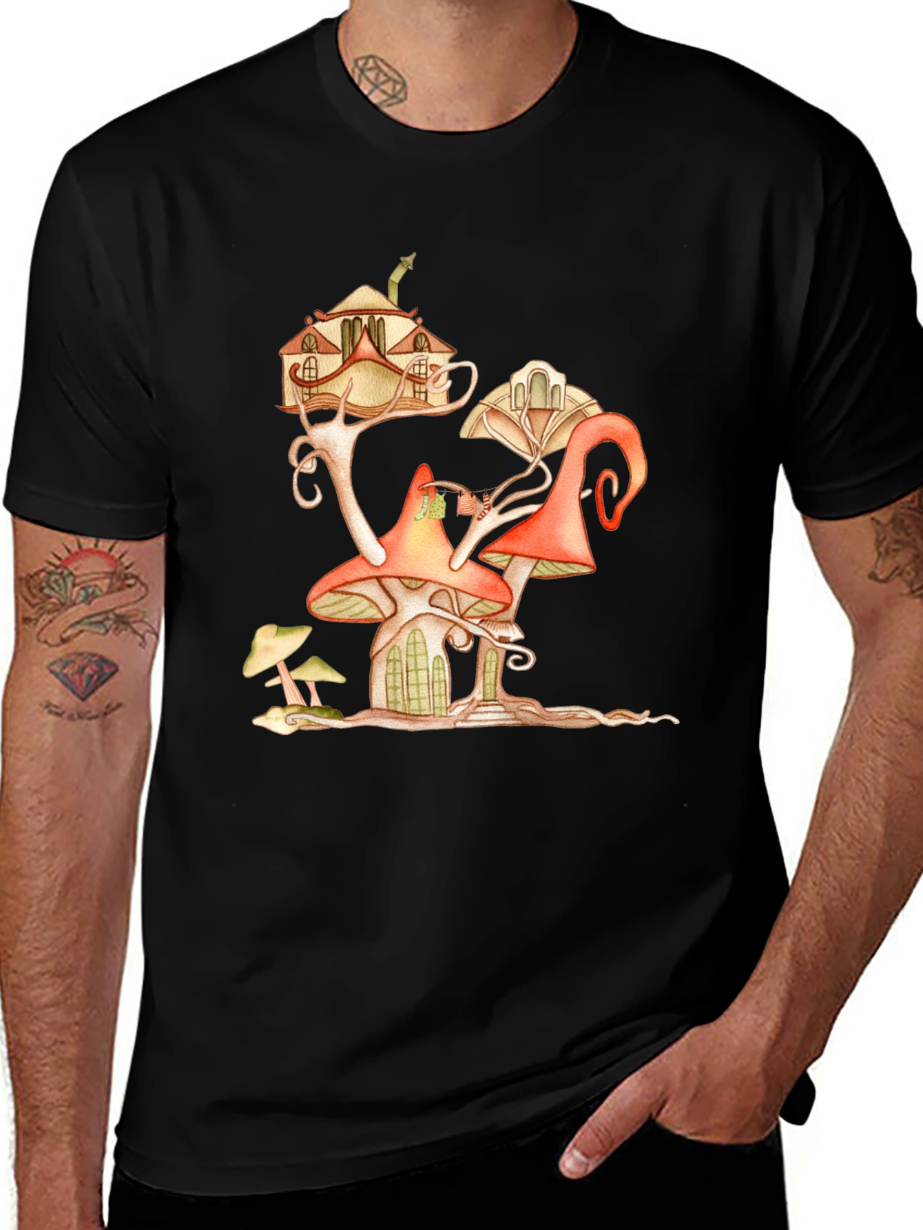 Variant 26 of Whimsical Mushroom House Graphic Tee