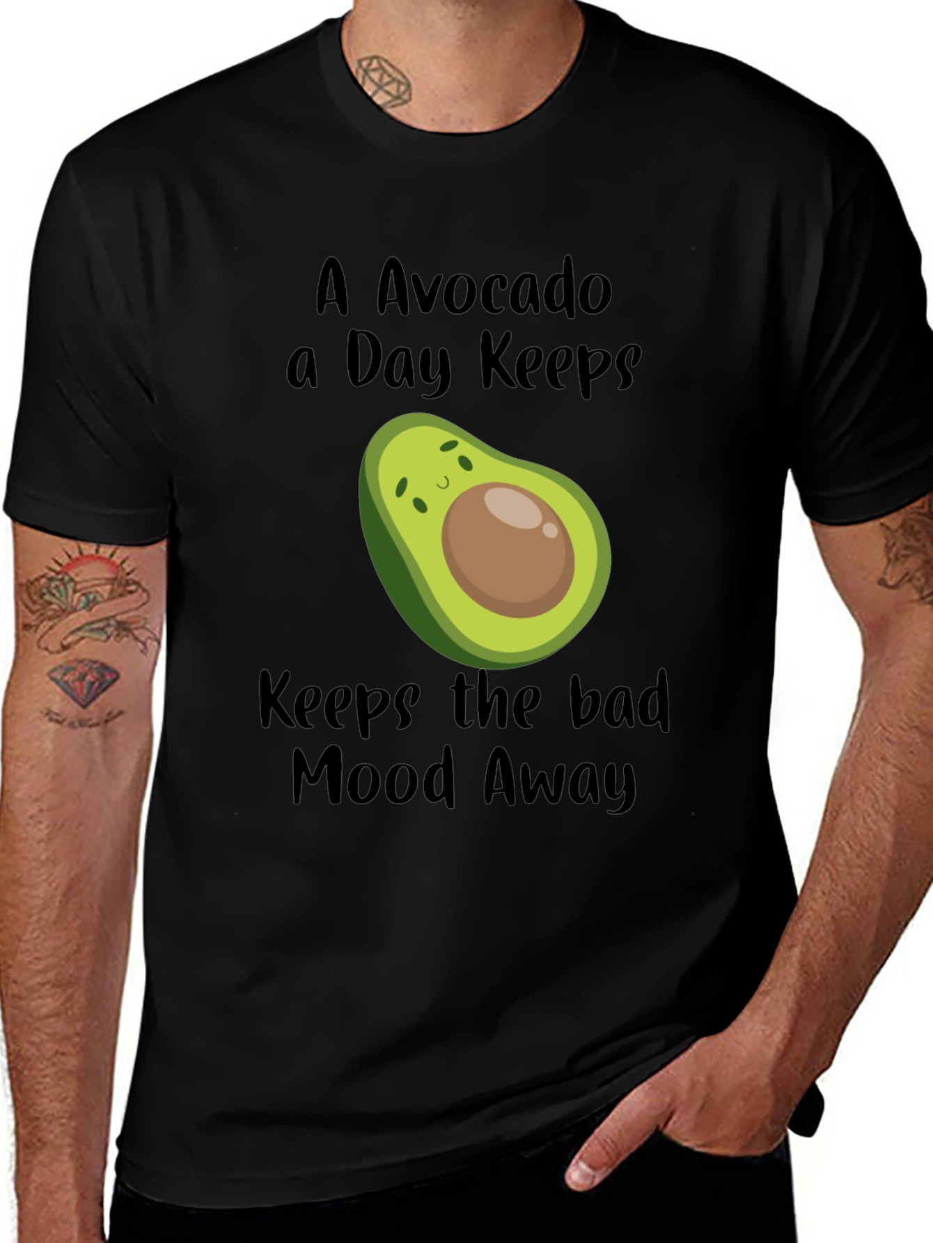 Variant 28 of Avocado Humor T-Shirt - "Keeps the Bad Mood Away"