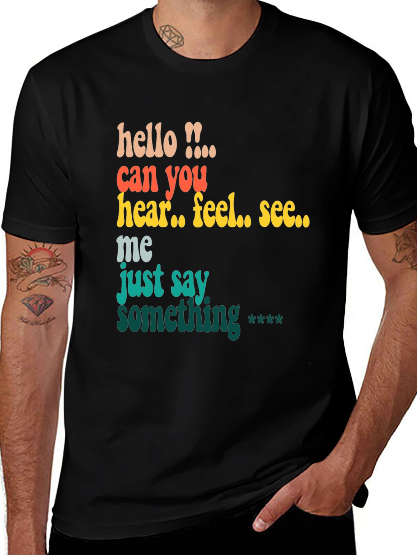 Variant 18 of Retro Graphic Tee - Hello Can You Hear Feel See Me