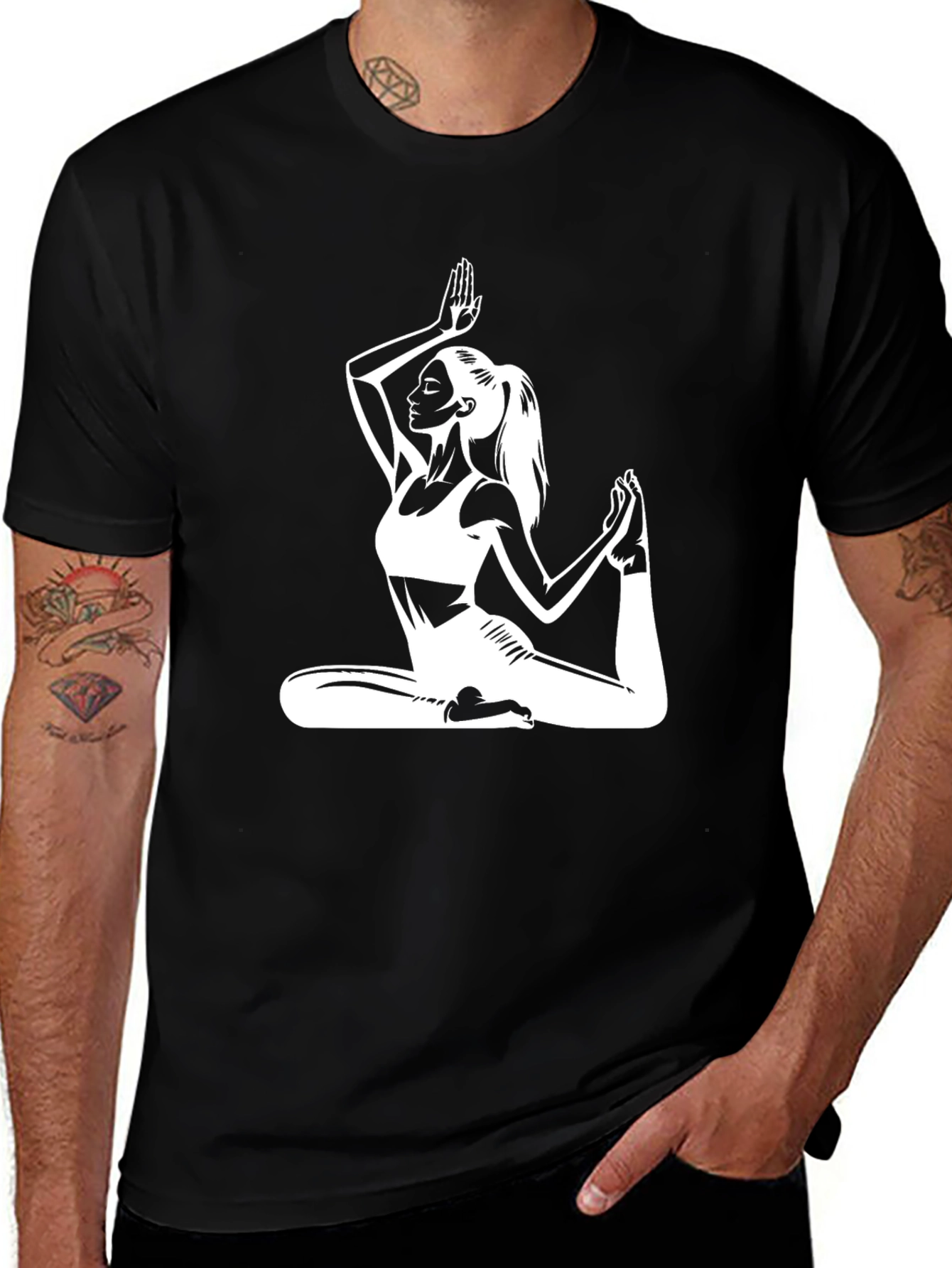 Yoga Pose Graphic Tee - Black Cotton T-Shirt