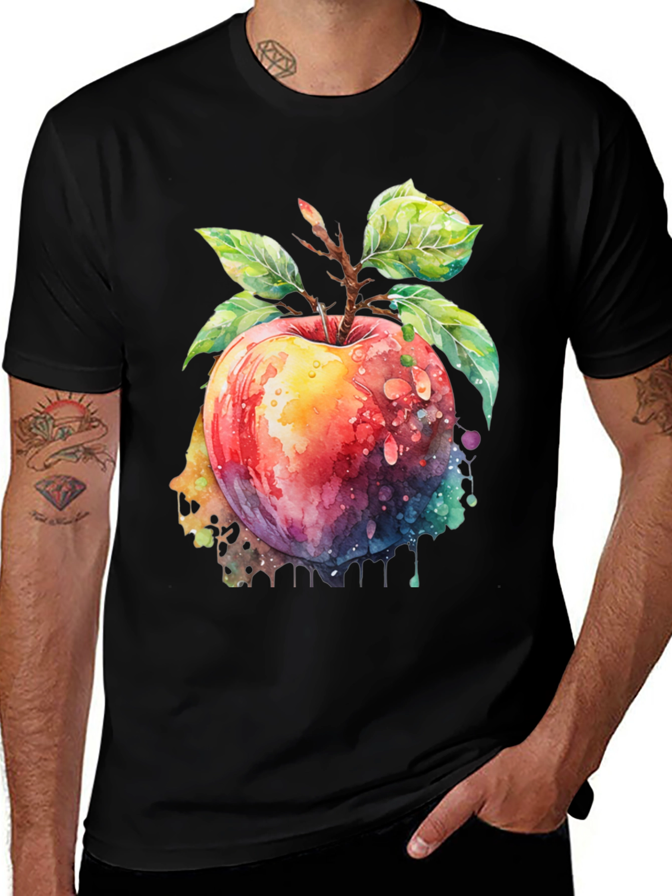 Variant 19 of Watercolor Apple Graphic Tee - Modern Artistic Style