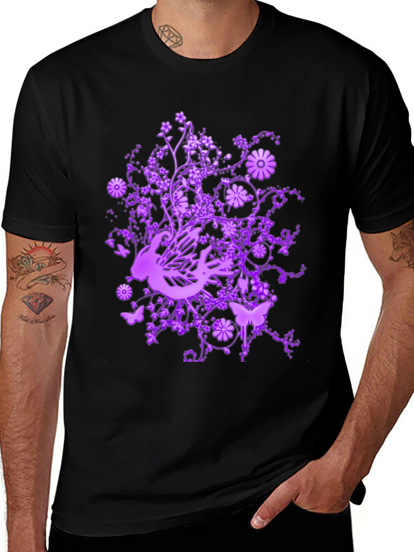Variant 19 of Floral Butterfly Graphic Tee - Stylish Black T-Shirt