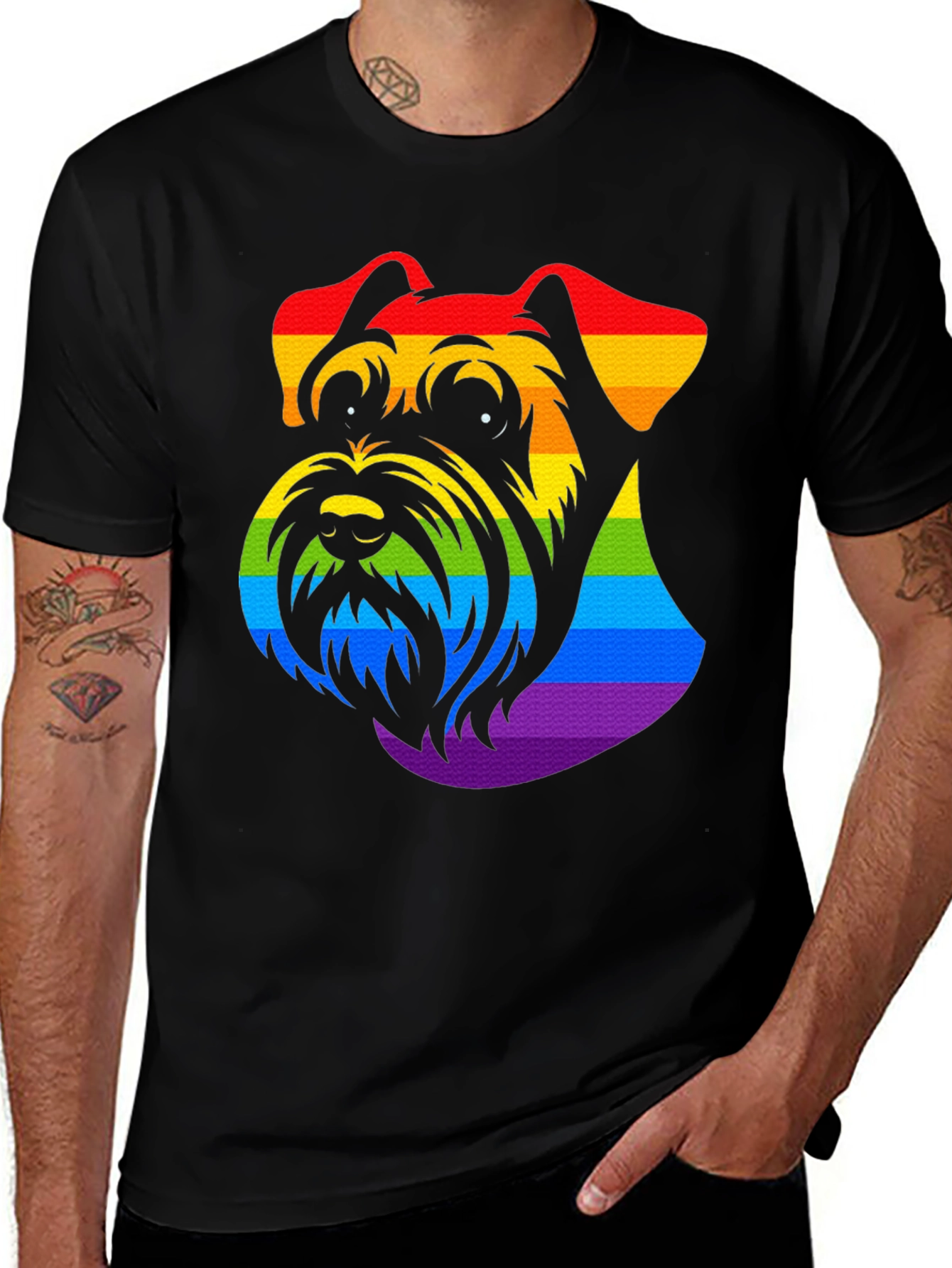 Variant 16 of Rainbow Schnauzer Graphic Tee - Black Cotton