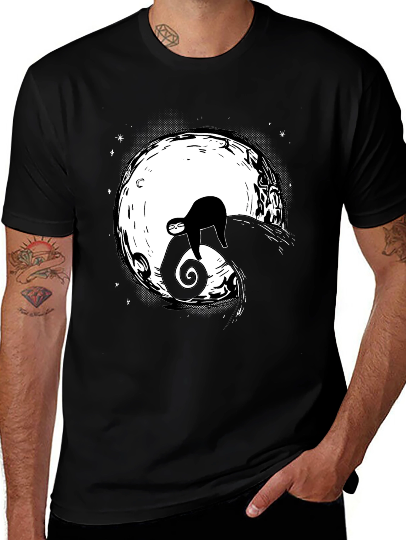 Variant 8 of Sloth on Moon Graphic Tee - Unisex Black T-Shirt