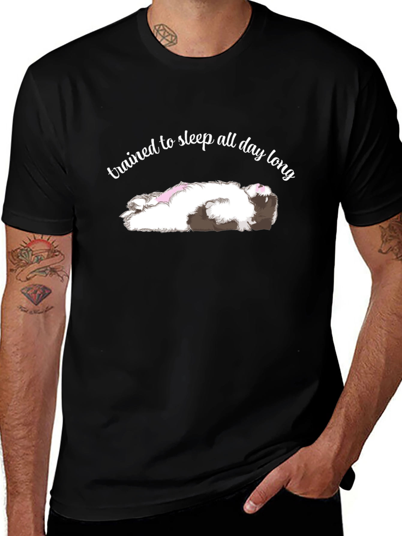 Variant 28 of Trained to Sleep All Day Long Black T-Shirt