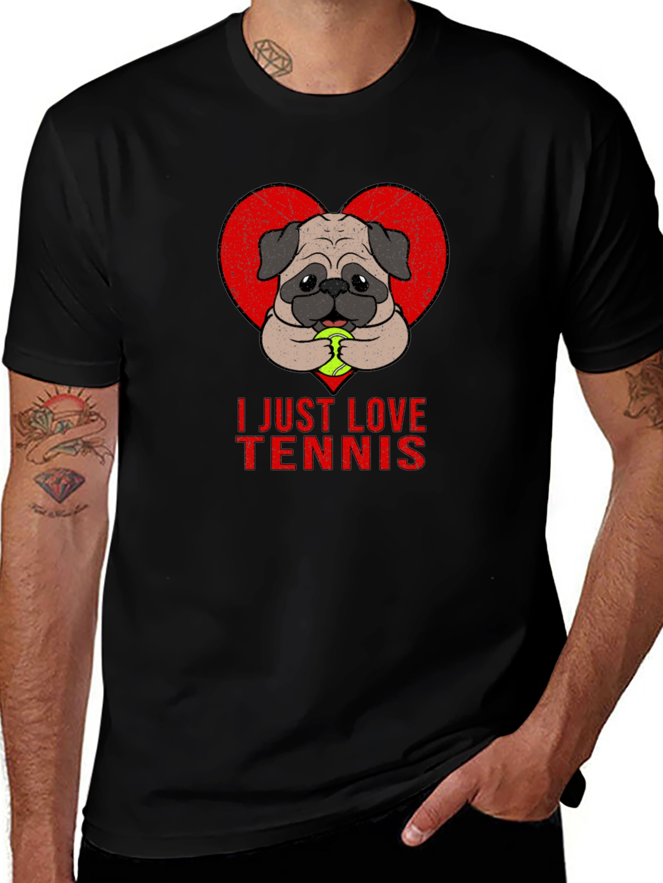 Variant 4 of Pug Tennis Graphic Tee - I Just Love Tennis T-Shirt
