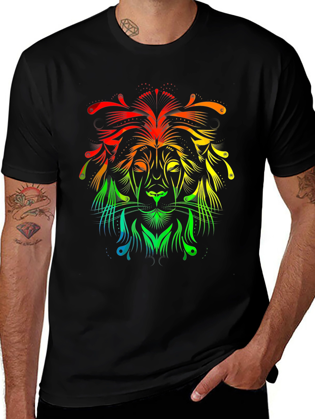 Variant 17 of Rainbow Lion Graphic Tee - Men's Black T-Shirt