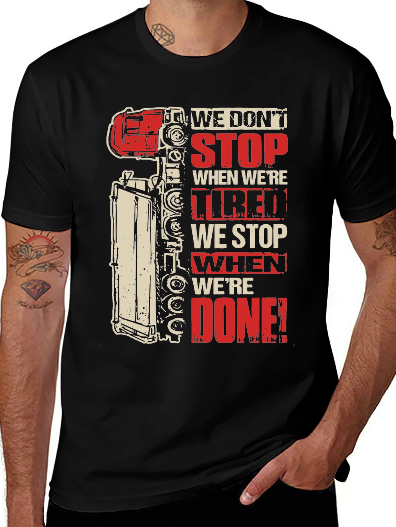 Trucker "We Don't Stop" Graphic T-Shirt