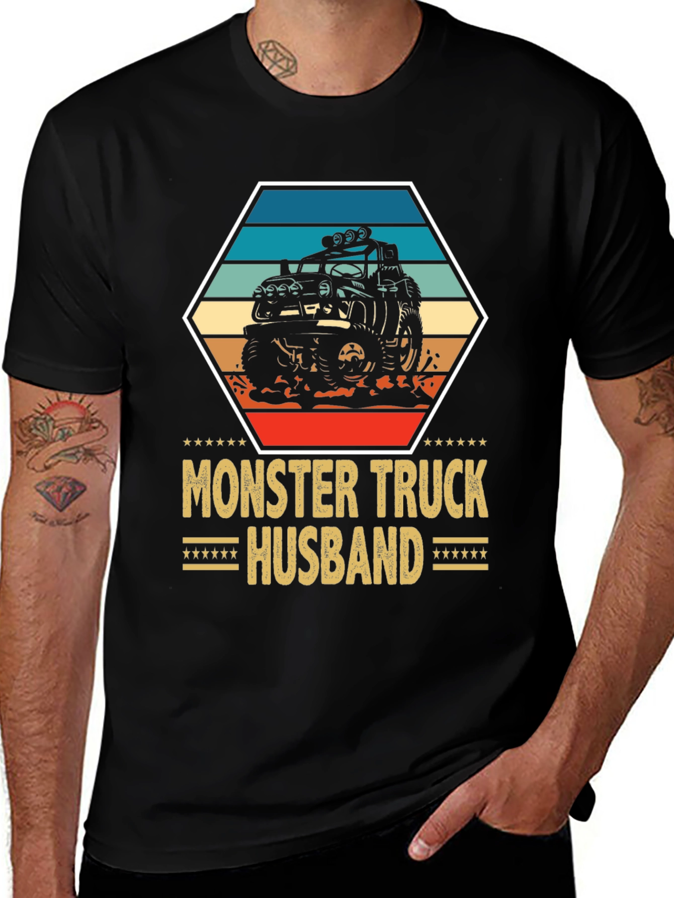 Variant 28 of Monster Truck Husband Graphic Tee - Black Cotton