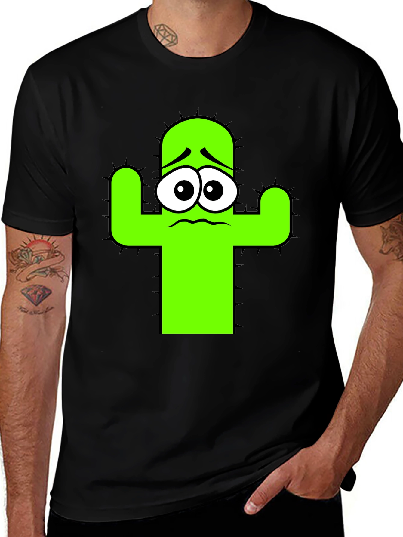 Sad Cactus Graphic Tee - Black Cotton T-Shirt