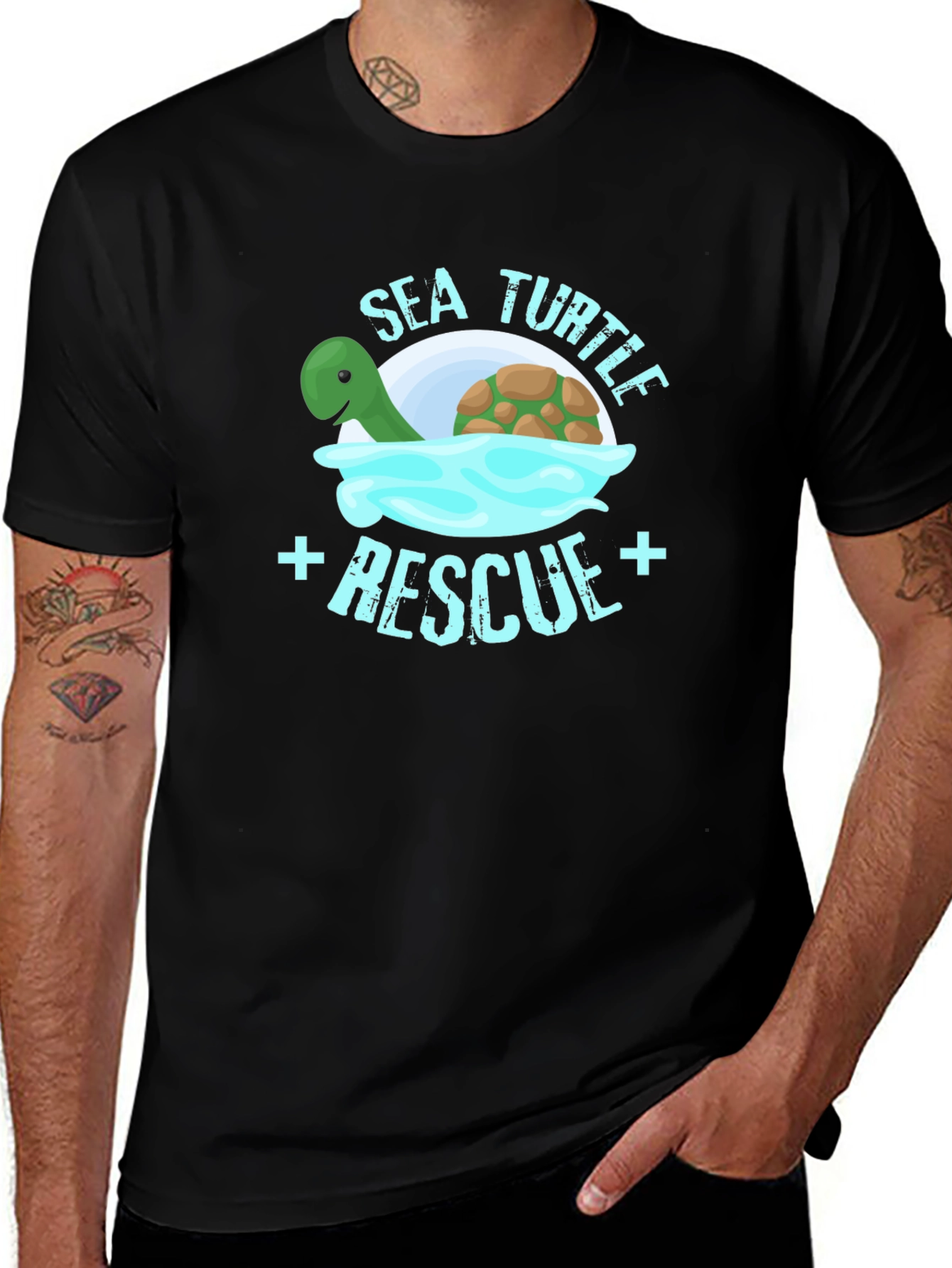 Variant 8 of Sea Turtle Rescue T-Shirt - Black Cotton Tee