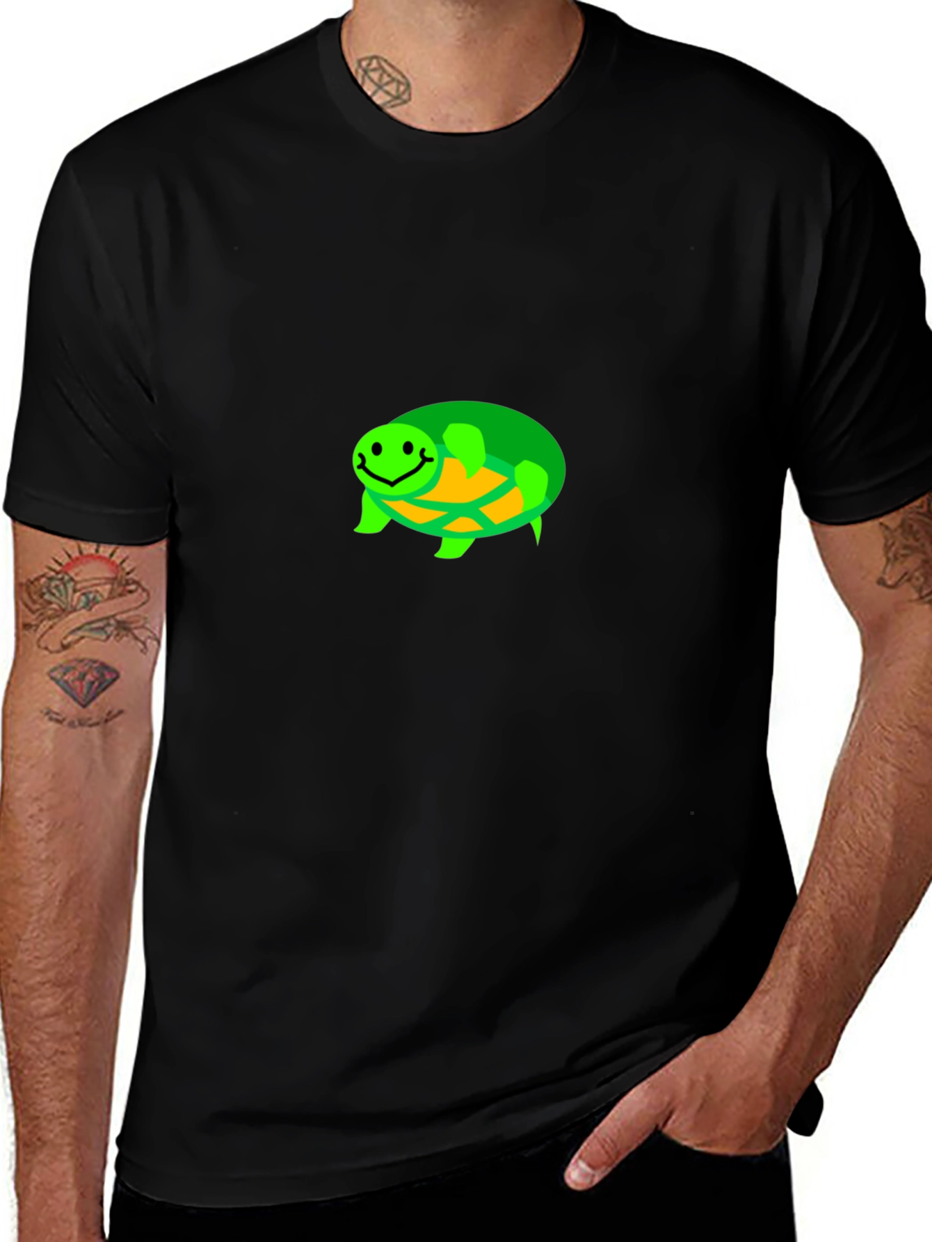 Variant 30 of Smiling Turtle Graphic Tee - Black Cotton T-Shirt