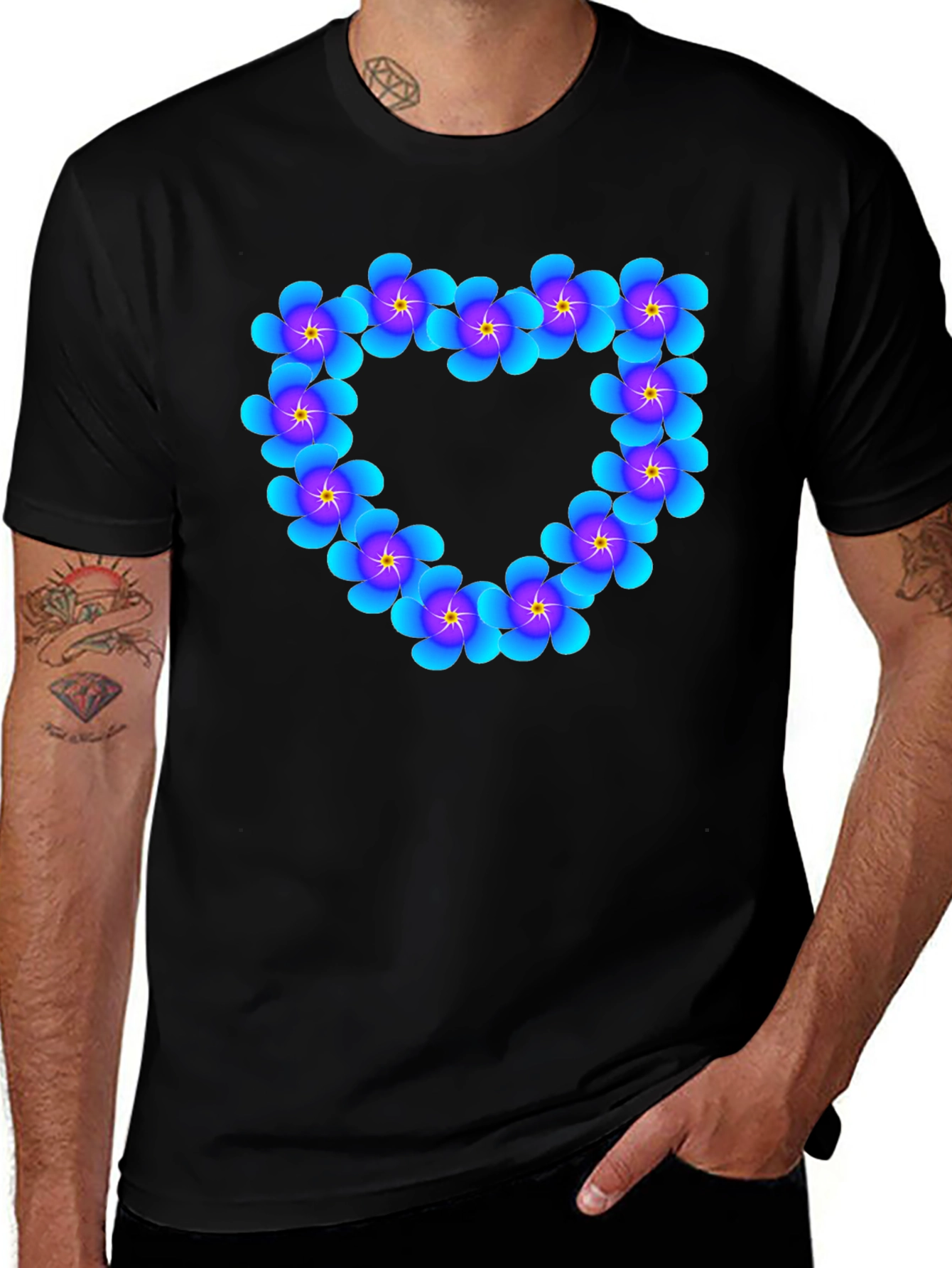 Variant 20 of Floral Heart Graphic Black T-Shirt