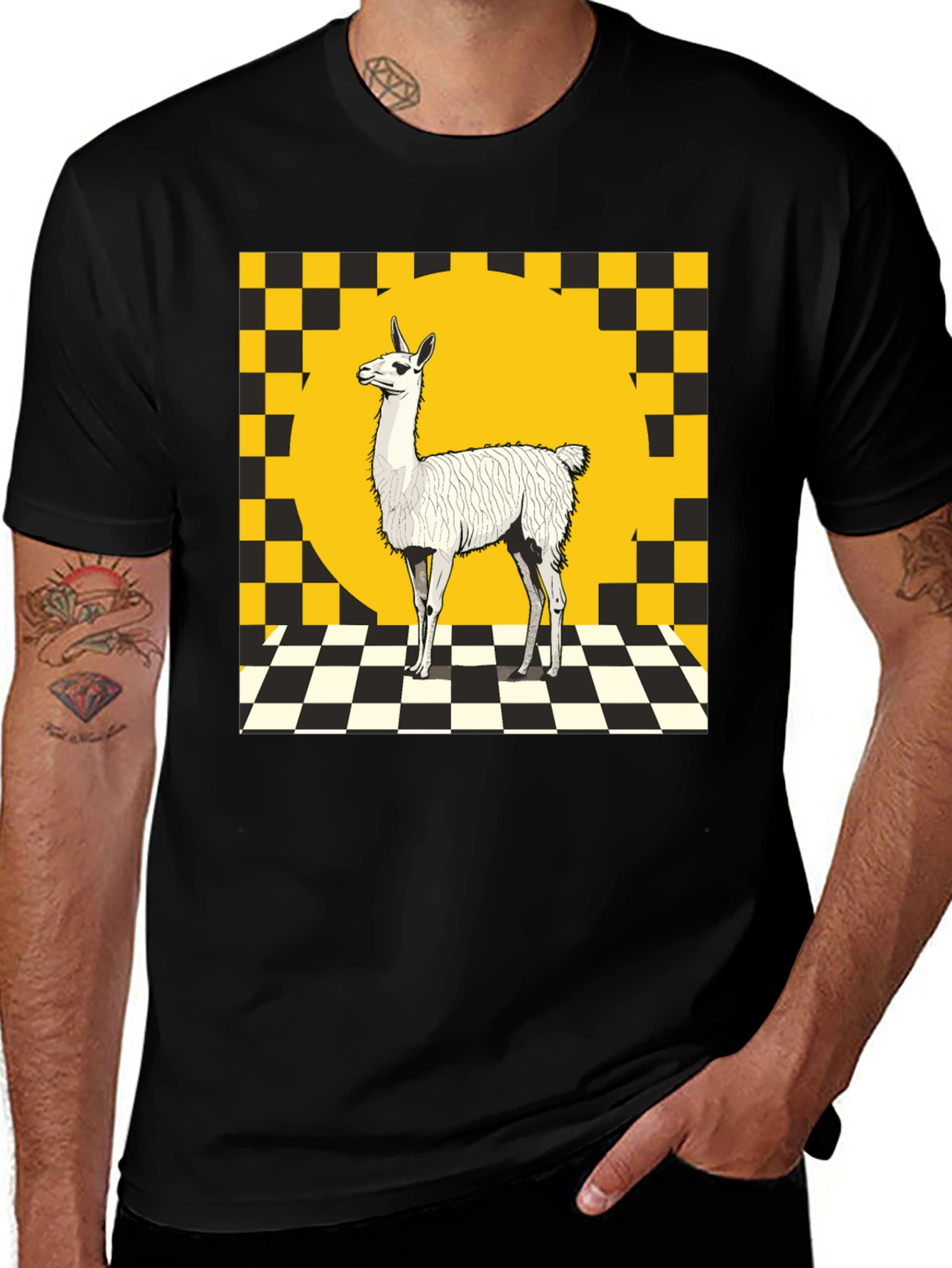 Variant 6 of Llama Graphic Tee - Checkerboard Style