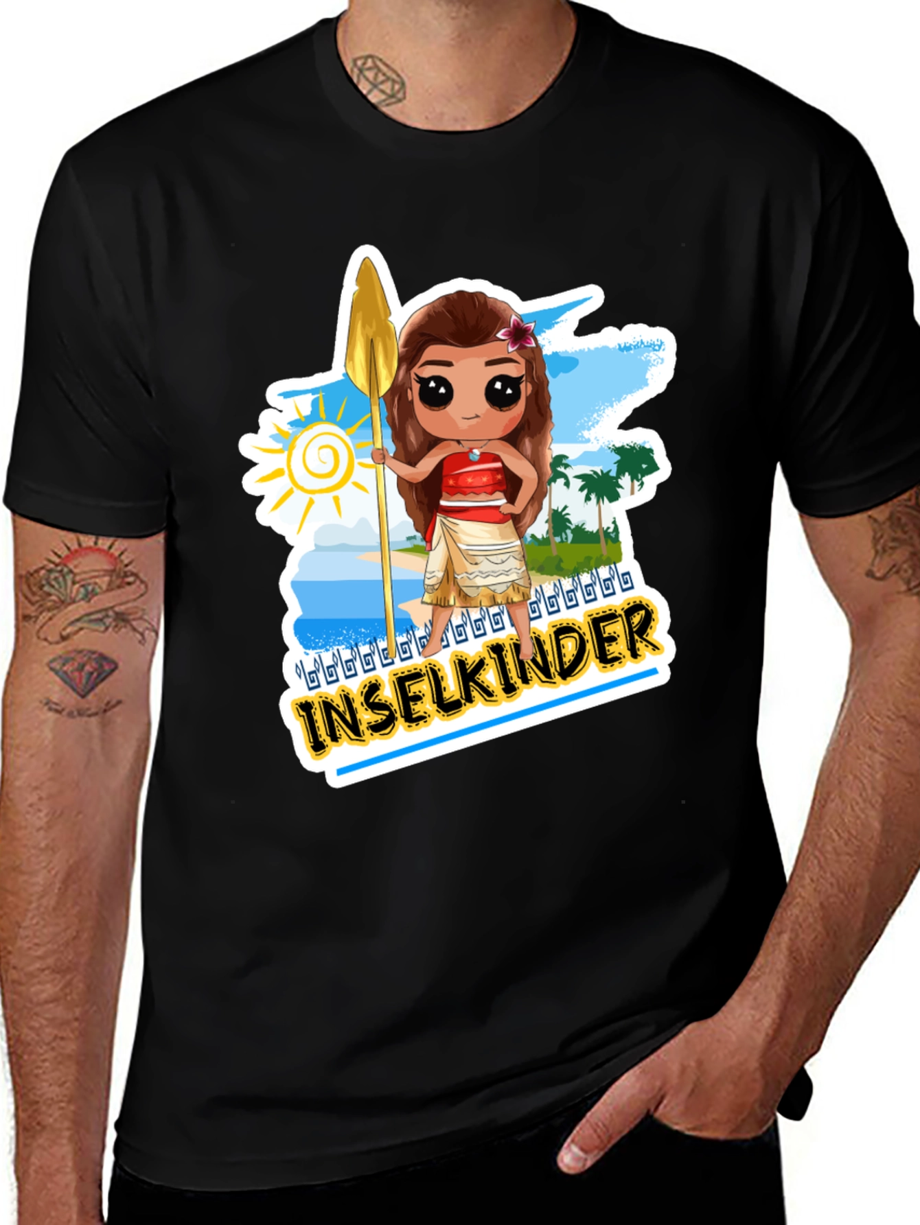 Variant 12 of Island Moana Cartoon Graphic Black T-Shirt